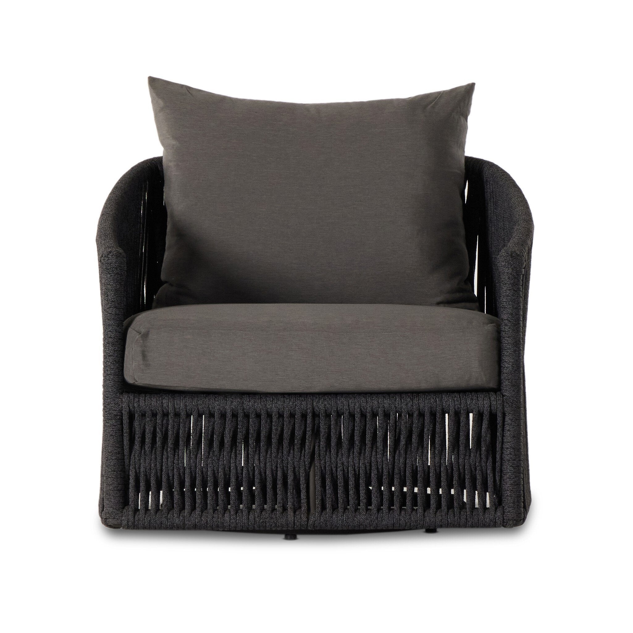 Four Hands Porto Outdoor Swivel Chair — Bronze-Venao Charcoal-Thick Dark Grey Rope