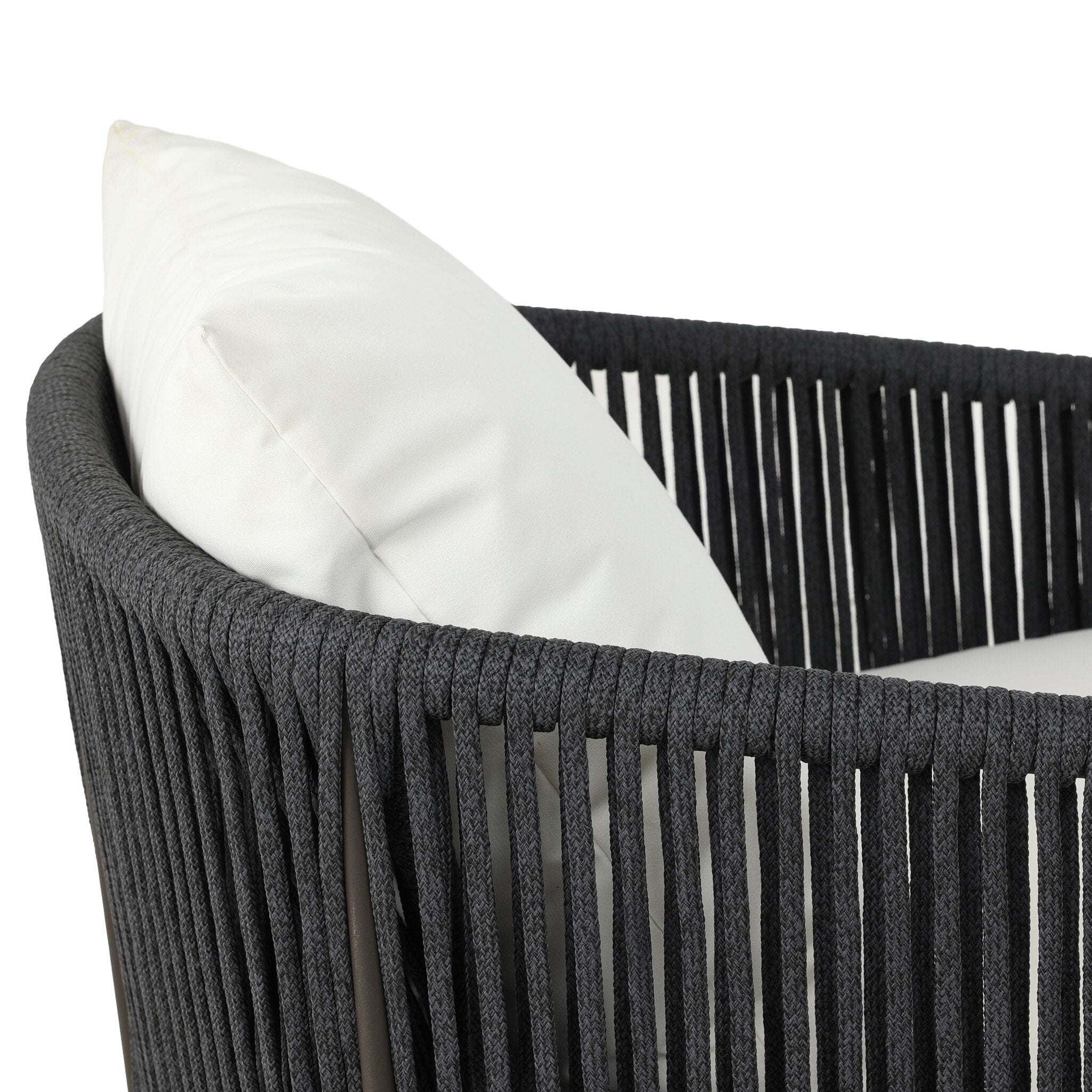 Four Hands Porto Outdoor Swivel Chair — Bronze-Arashi Salt-Thick Dark Grey Rope