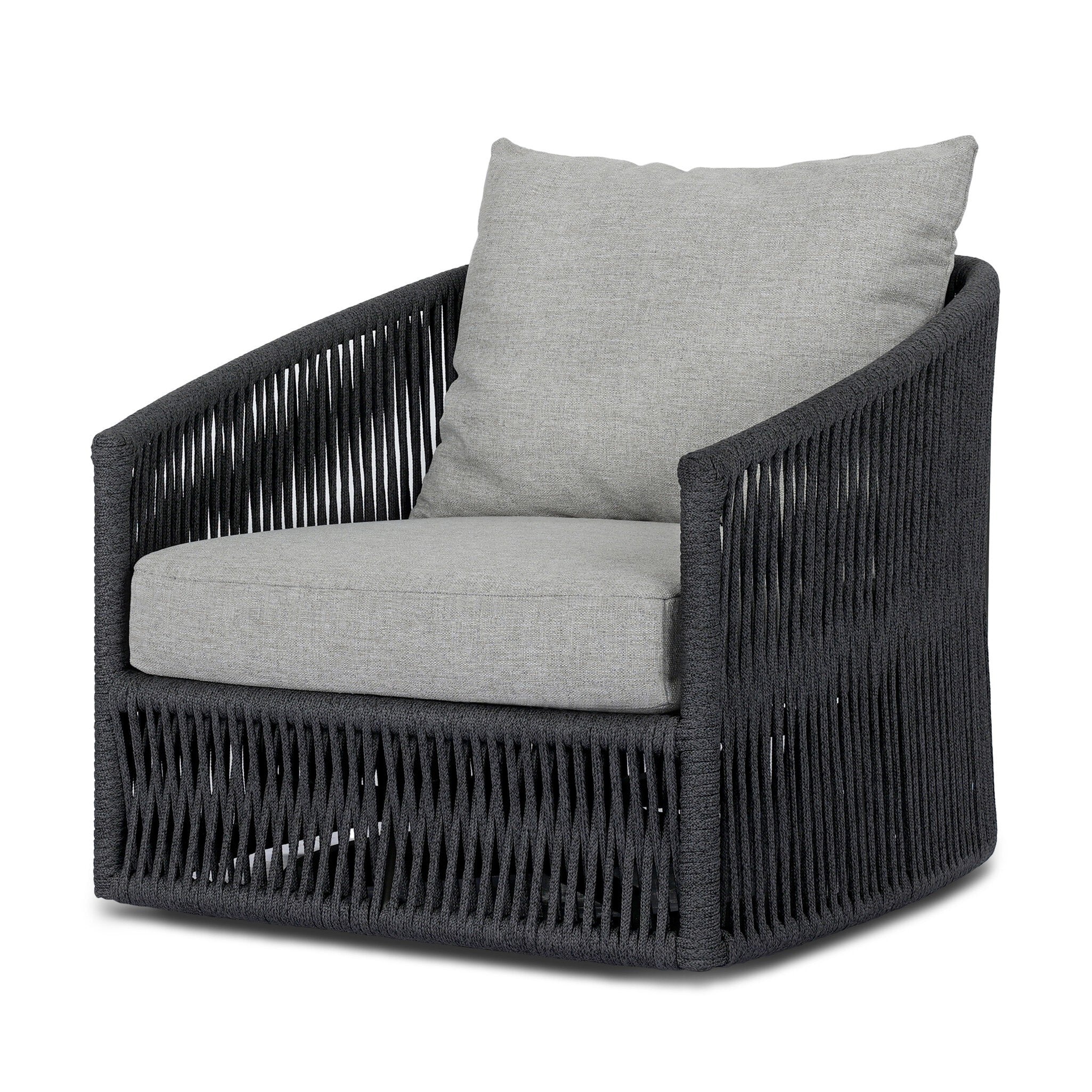 Four Hands Porto Outdoor Swivel Chair — Bronze-Alessi Slate-Thick Dark Grey Rope