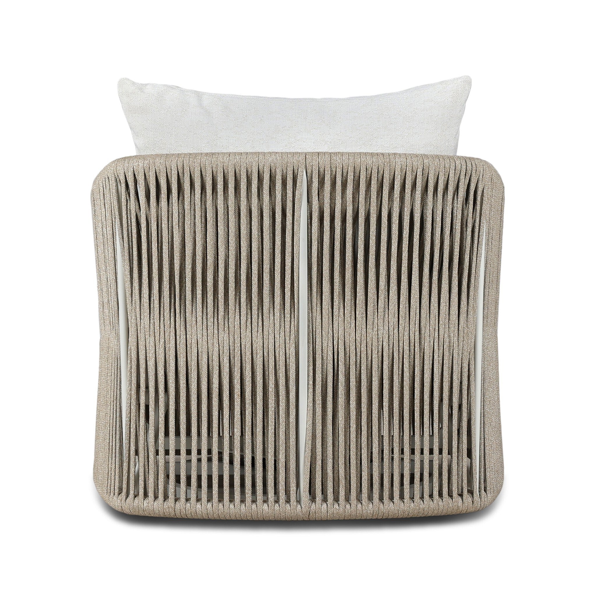 Four Hands Porto Outdoor Swivel Chair — White Aluminum-Alessi Linen-Ivory Rope