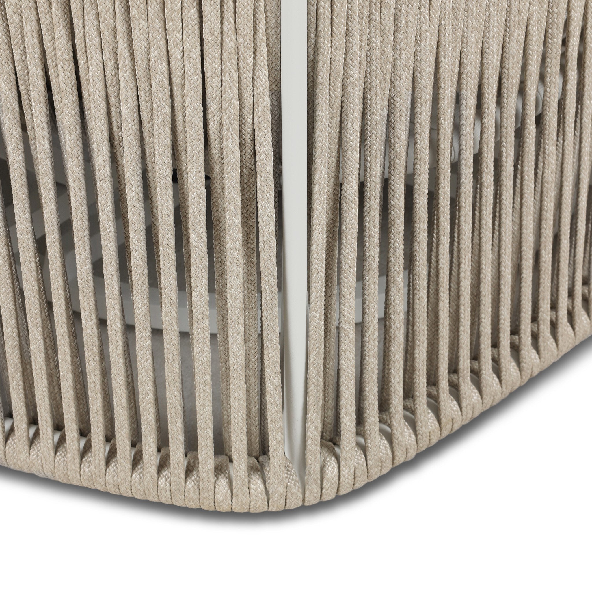Four Hands Porto Outdoor Swivel Chair — White Aluminum-Alessi Linen-Ivory Rope