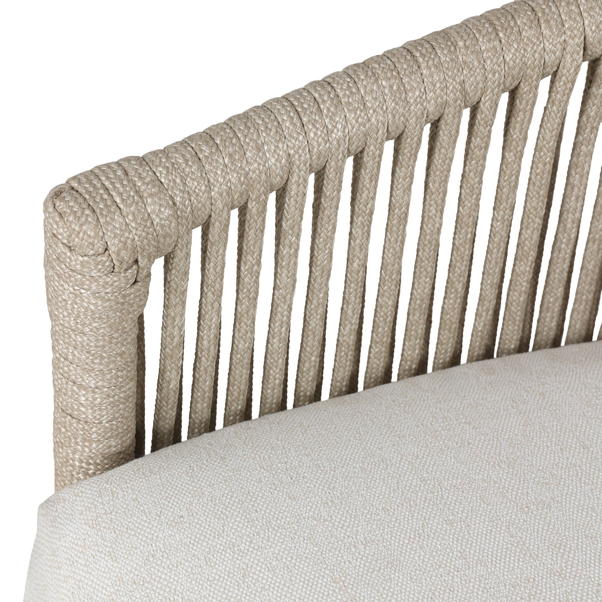 Four Hands Porto Outdoor Swivel Chair — White Aluminum-Alessi Linen-Ivory Rope