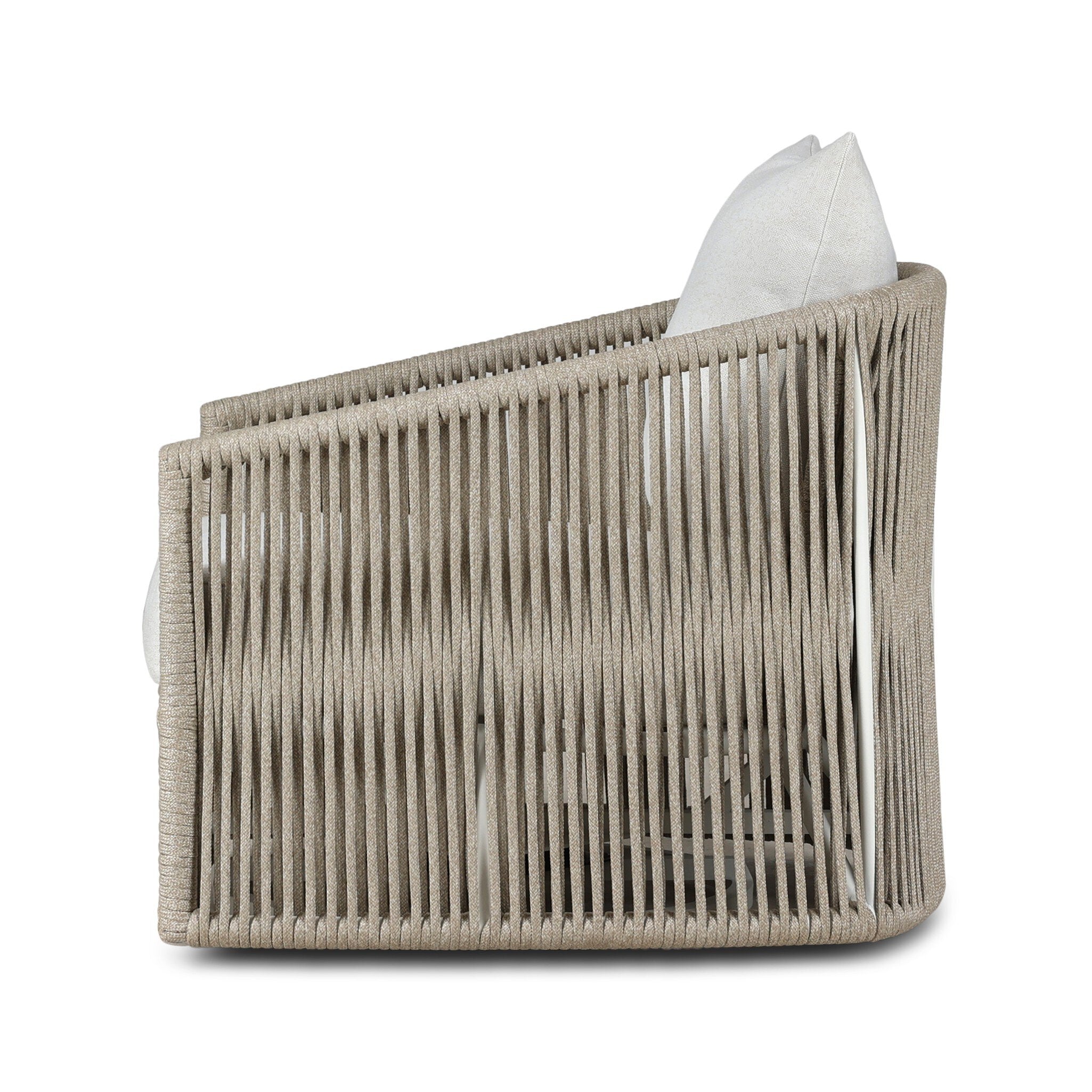 Four Hands Porto Outdoor Swivel Chair — White Aluminum-Alessi Linen-Ivory Rope