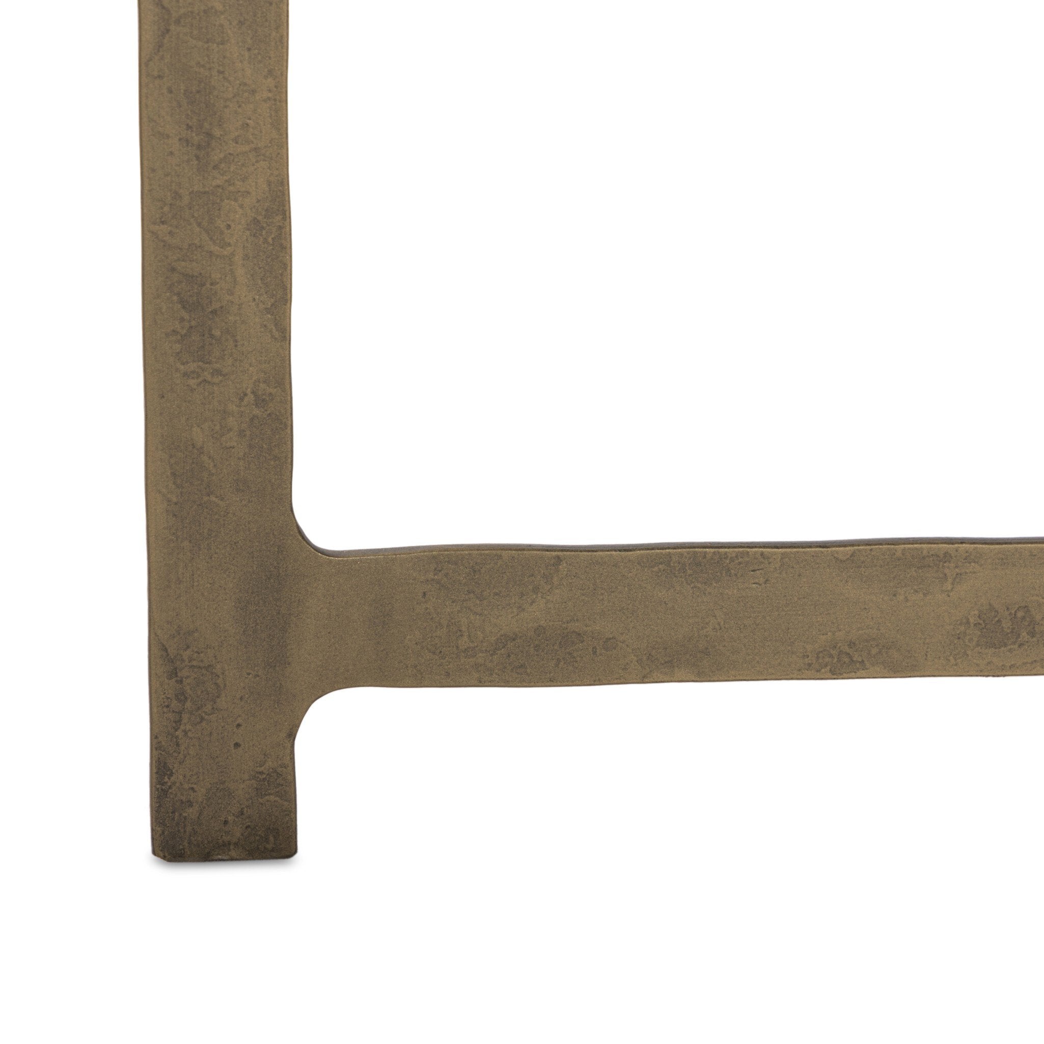 Four Hands Hammered Iron End Table — White Marble-Hammered Antique Brass