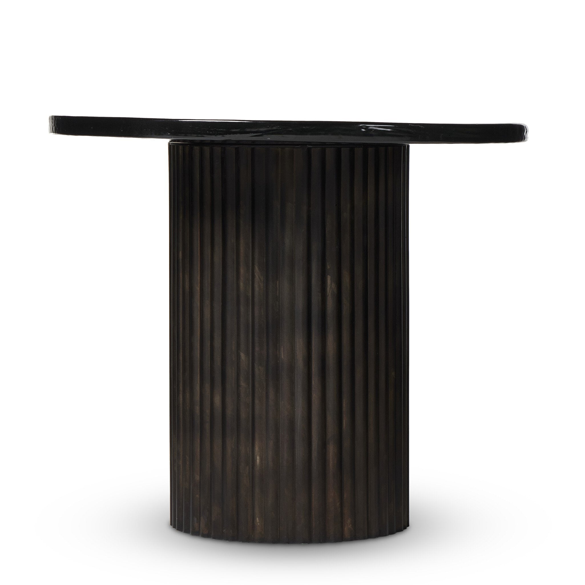 Four Hands Ruben End Table — Smoked Black Cast Glass-Rustic Brown