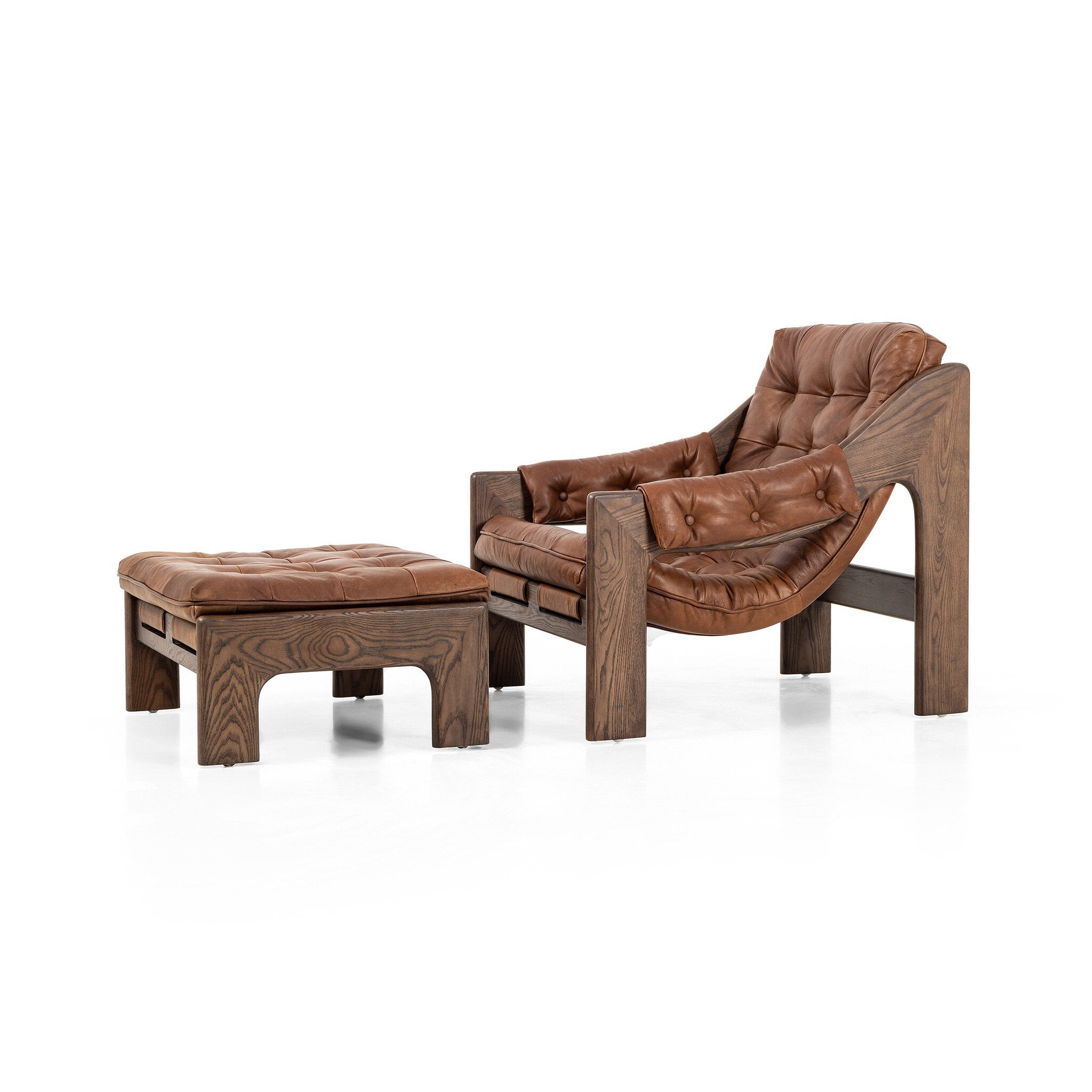 Four Hands Halston Chair With Ottoman — Heirloom Sienna-Terra Brown Ash