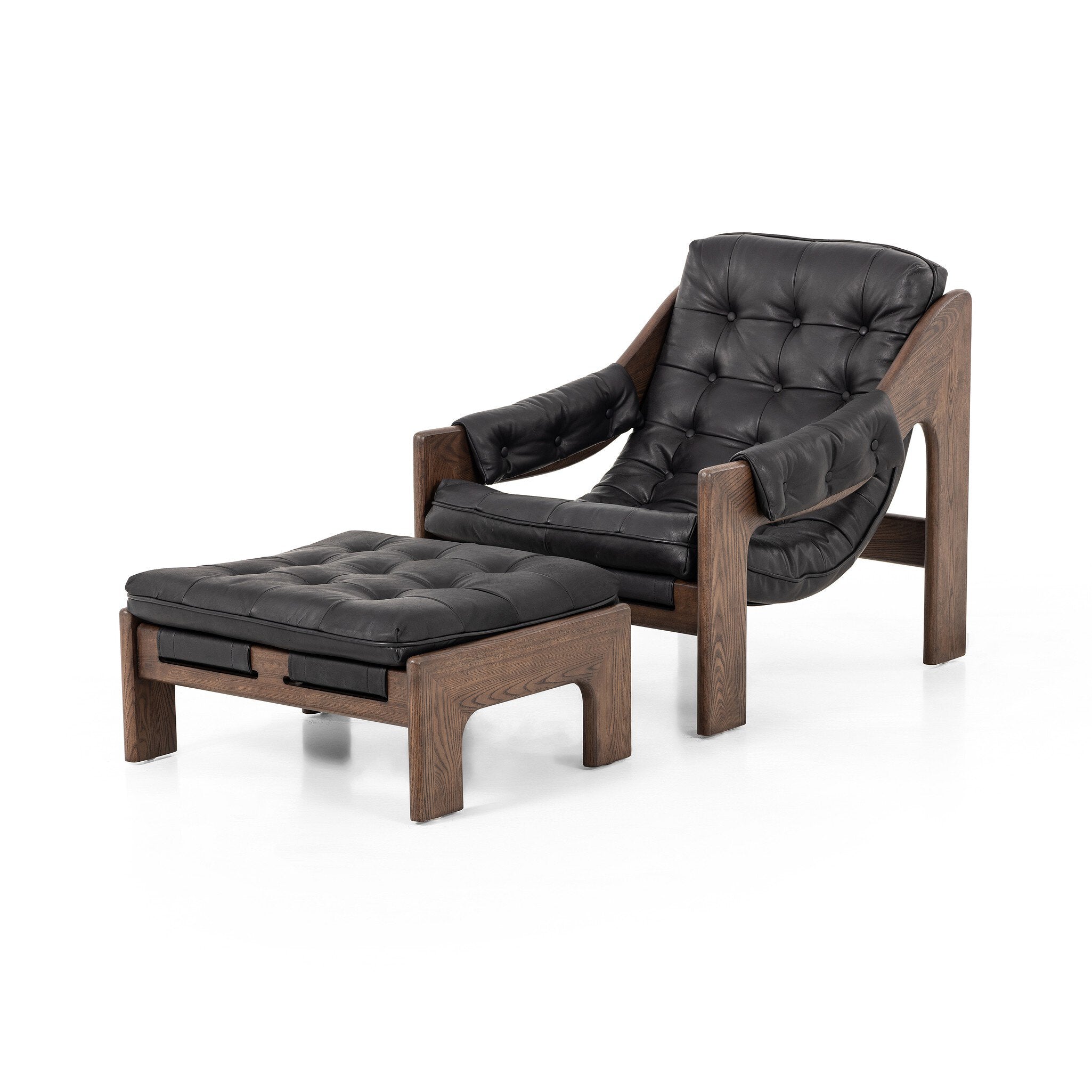 Four Hands Halston Chair With Ottoman — Heirloom Black-Terra Brown Ash