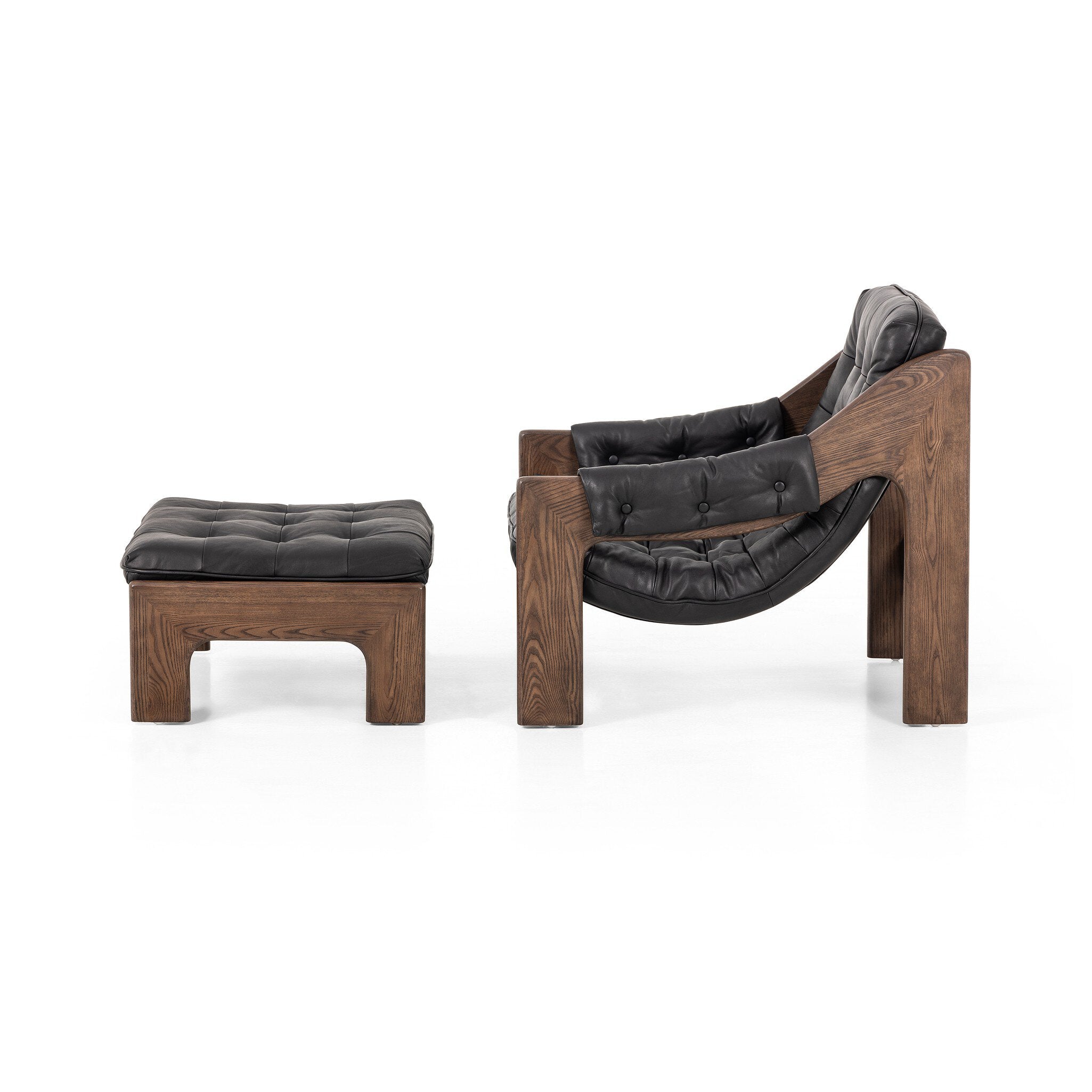 Four Hands Halston Chair With Ottoman — Heirloom Black-Terra Brown Ash