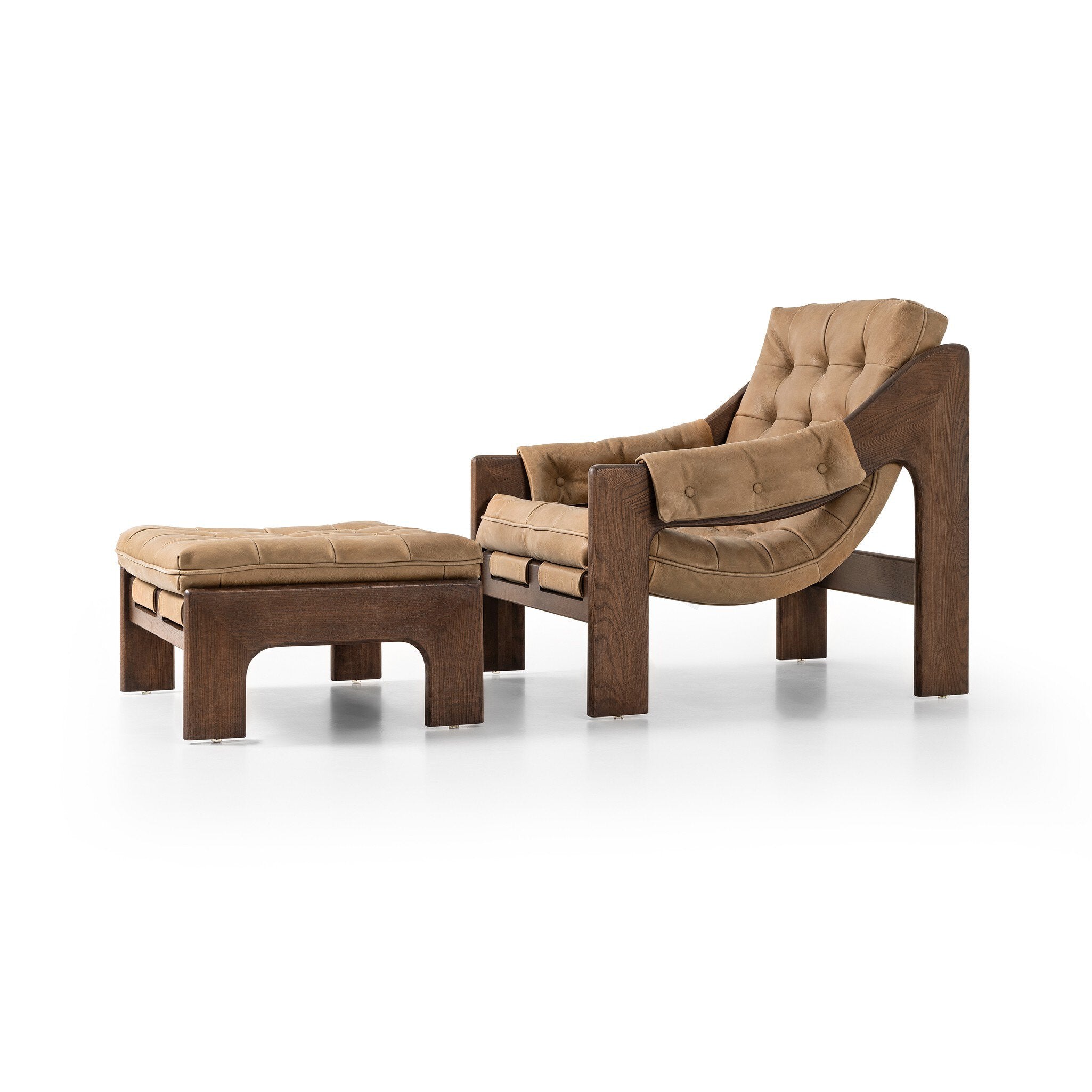 Four Hands Halston Chair With Ottoman — Palermo Drift-Terra Brown Ash