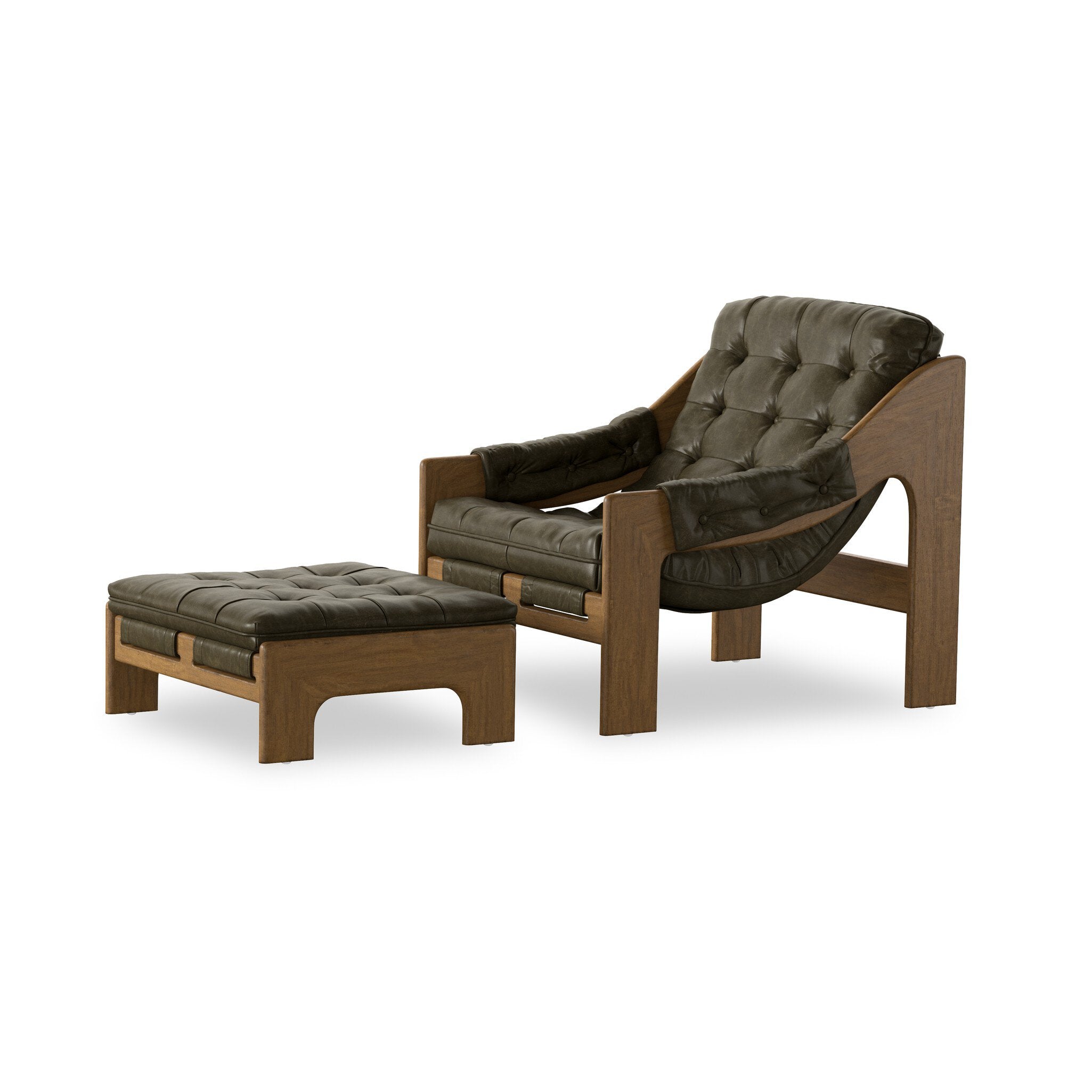 Four Hands Halston Chair With Ottoman — Dulane Moss-Weathered Sepia