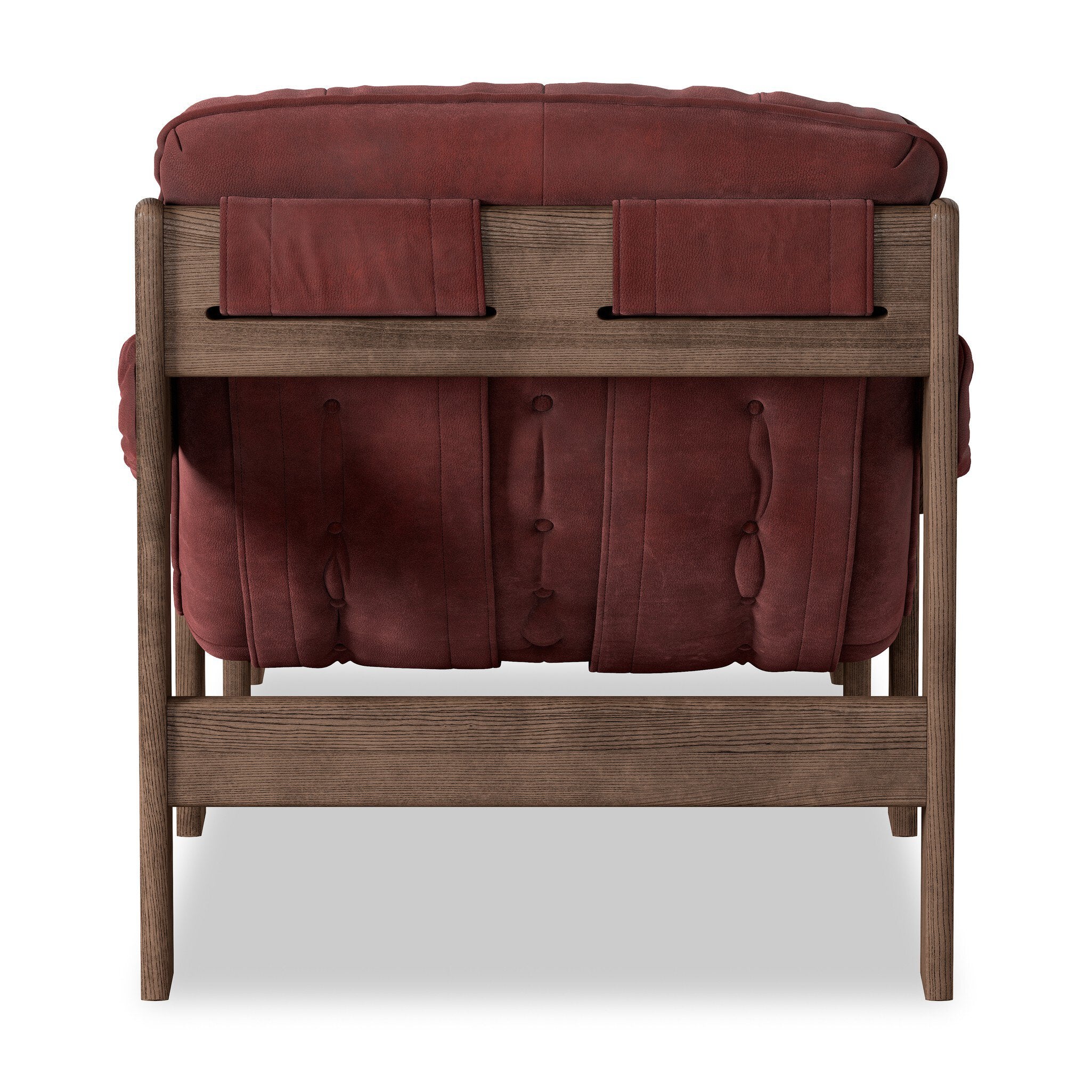 Four Hands Halston Chair With Ottoman — Nubuck Burgundy-Terra Brown Ash