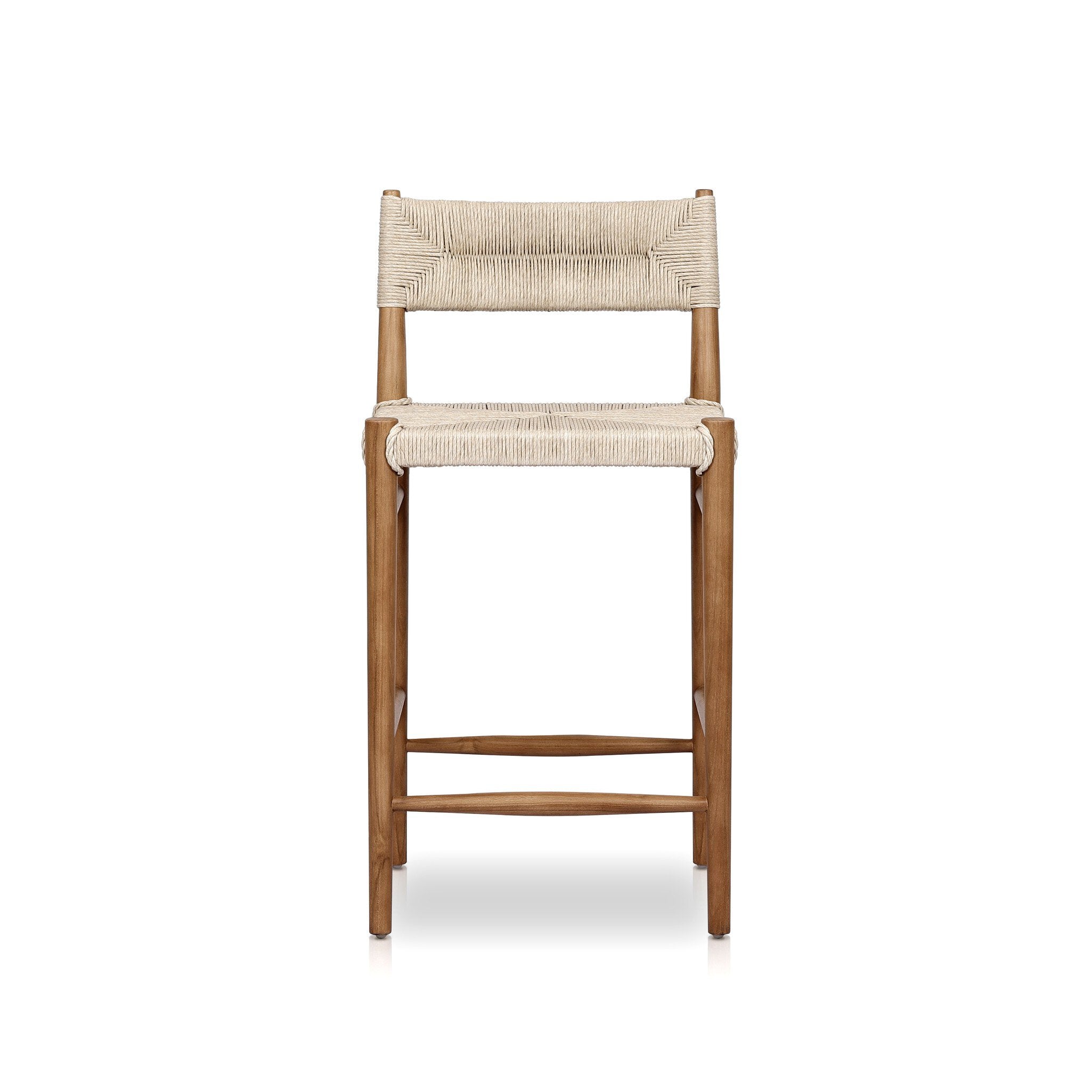 Four Hands Lomas Bar + Counter Outdoor Stool — Natural Teak-Vintage White-Counter