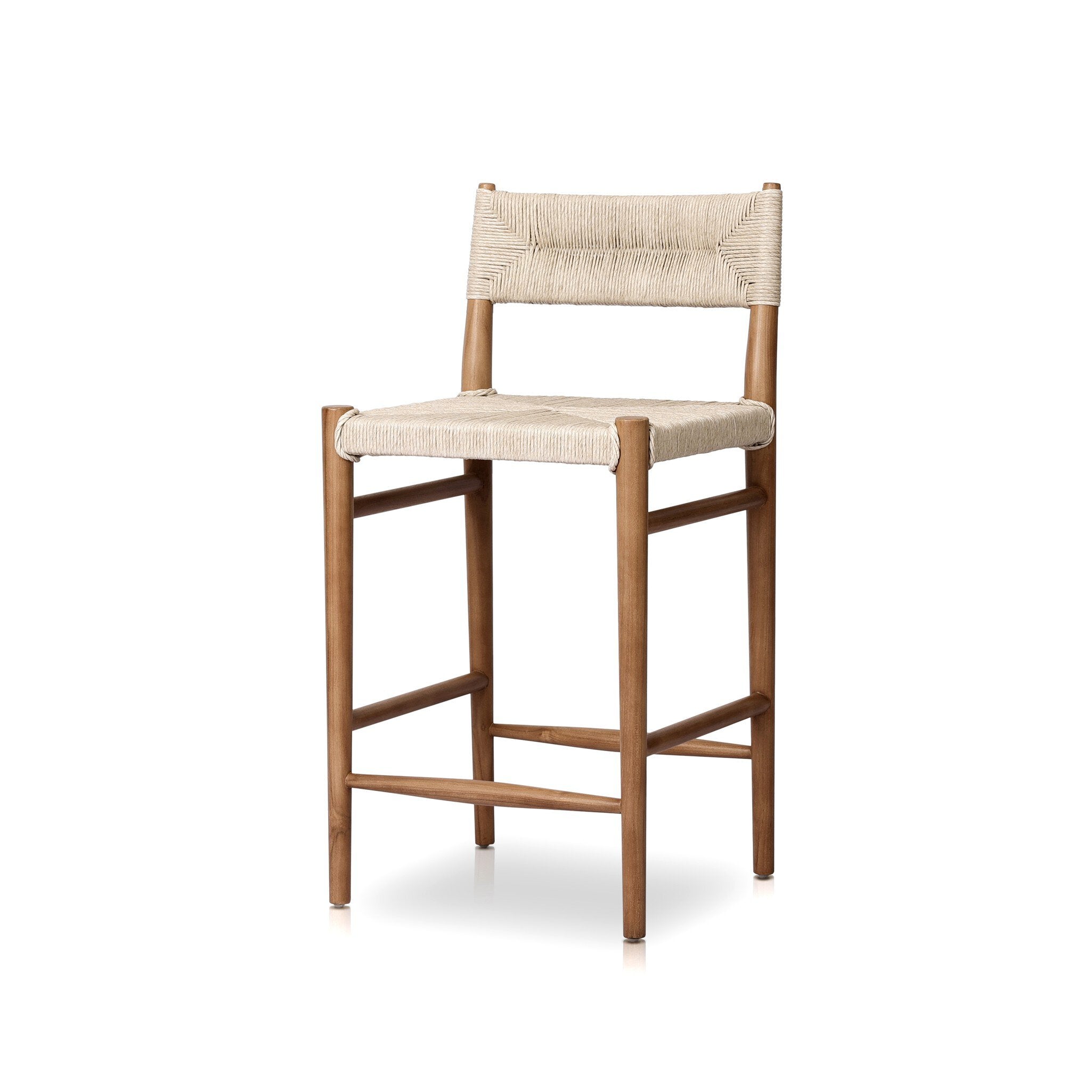 Four Hands Lomas Bar + Counter Outdoor Stool — Natural Teak-Vintage White-Counter