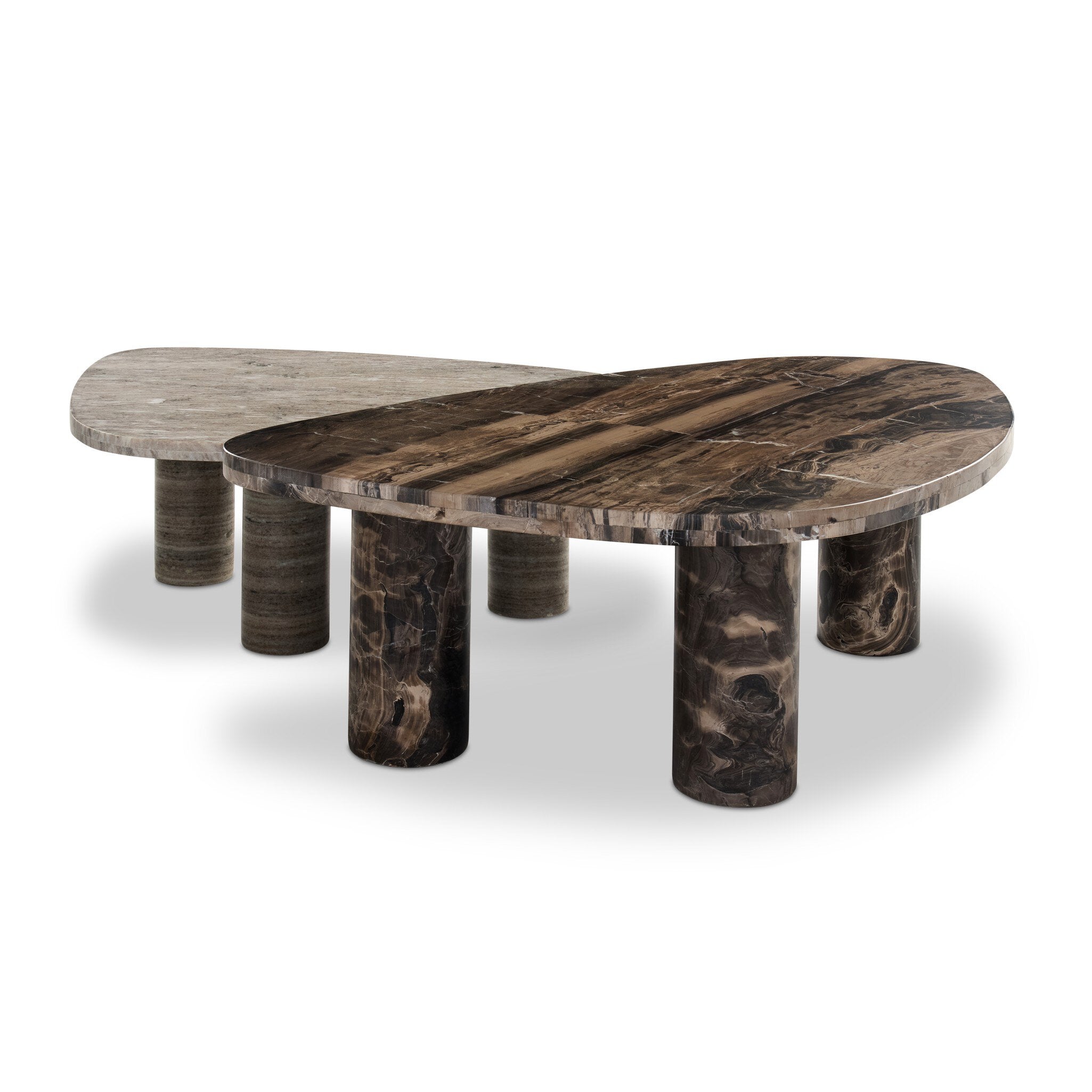 Four Hands Zion Nesting Coffee Tables — Rocky Brown Marble-Antique White Marble