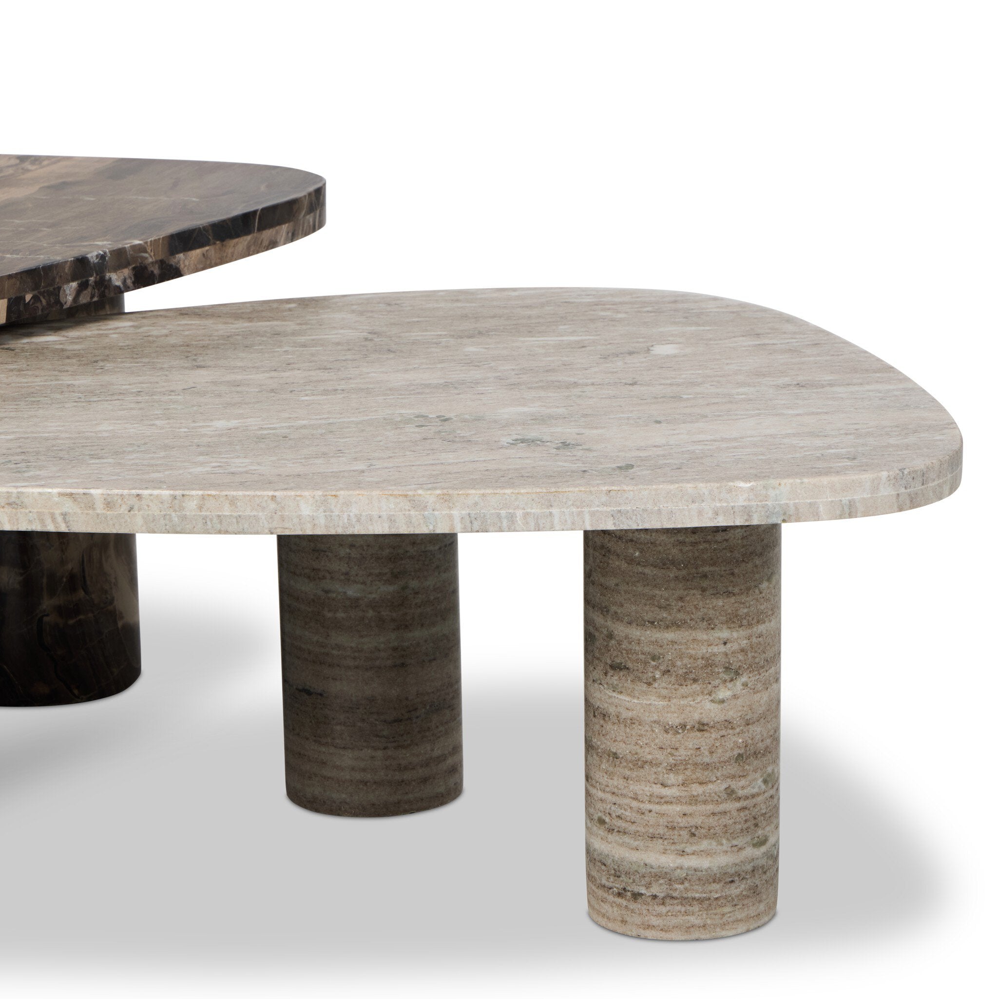 Four Hands Zion Nesting Coffee Tables — Rocky Brown Marble-Antique White Marble