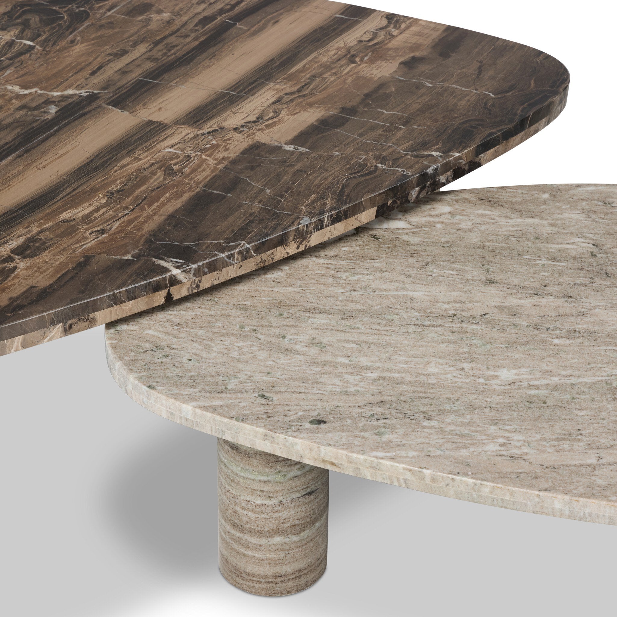 Four Hands Zion Nesting Coffee Tables — Rocky Brown Marble-Antique White Marble