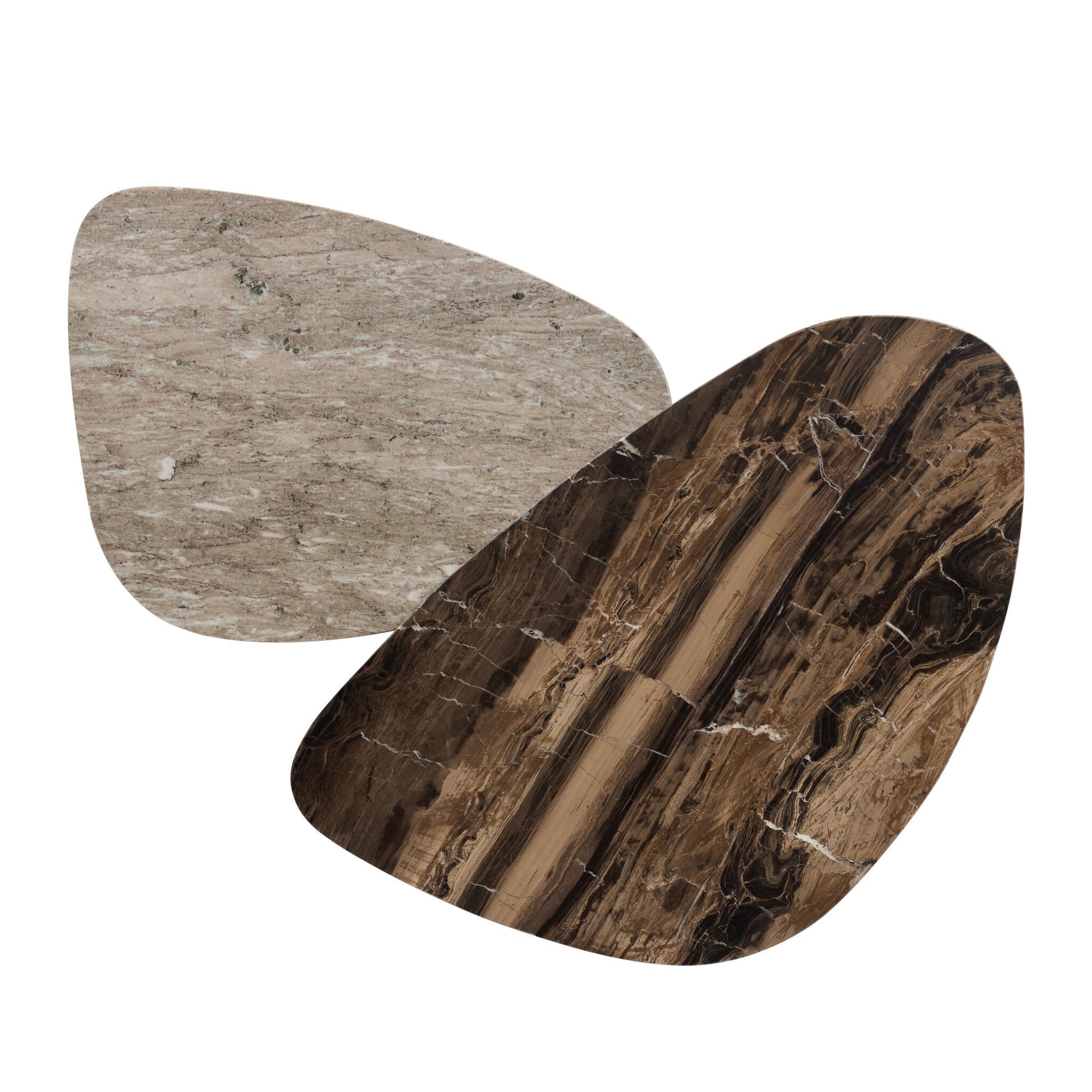 Four Hands Zion Nesting Coffee Tables — Rocky Brown Marble-Antique White Marble