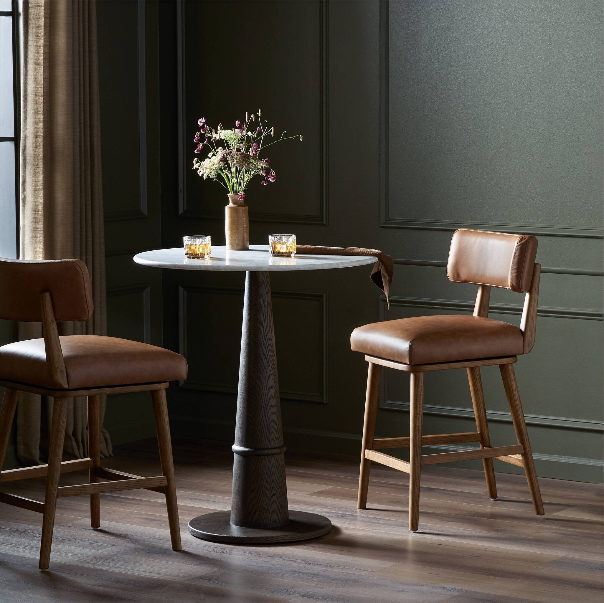 Four Hands Cardell Swivel Bar + Counter Stool — Sonoma Chestnut-Tan Nettlewood-Counter