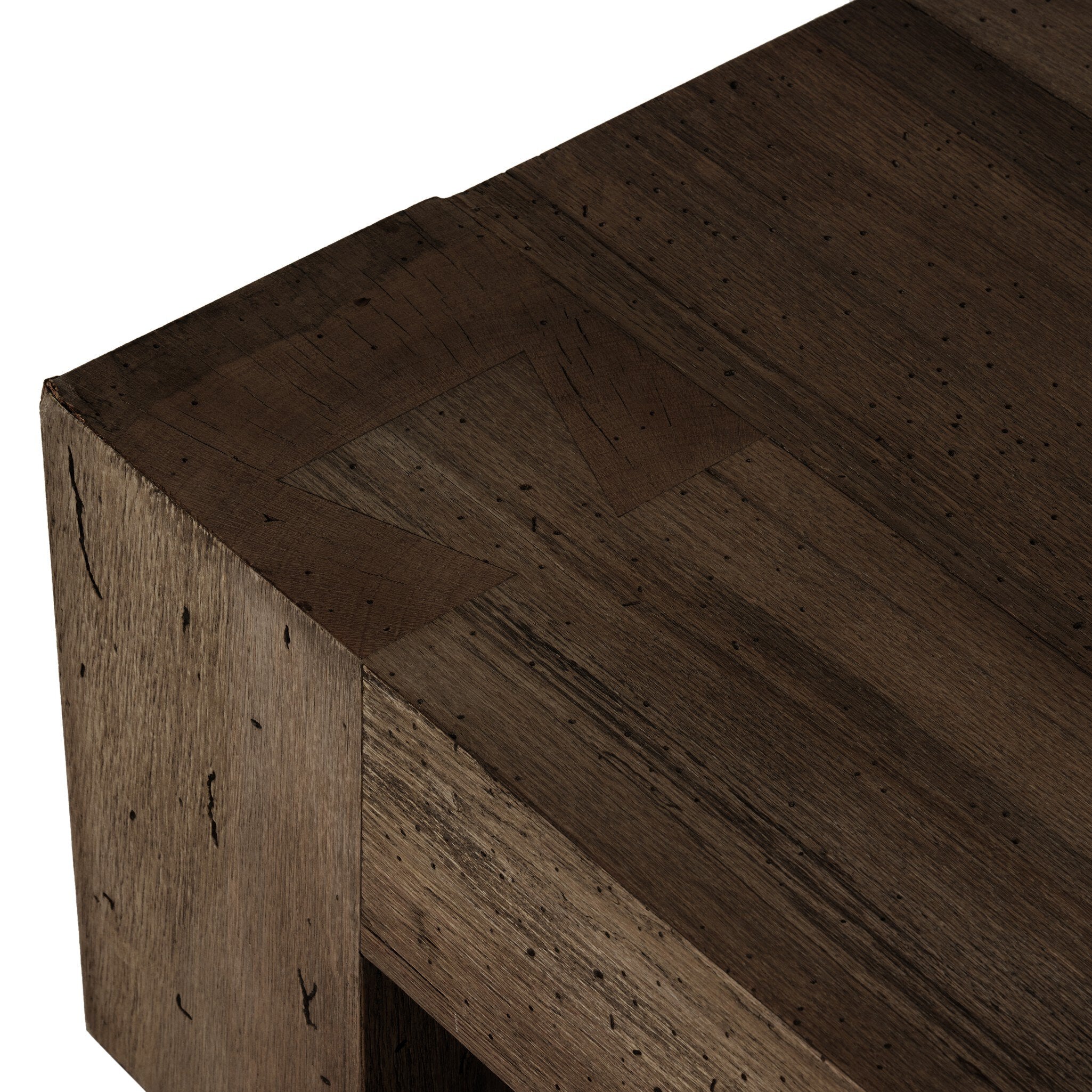 Four Hands Abaso Rectangular Coffee Table — Ebony Rustic Wormwood Oak