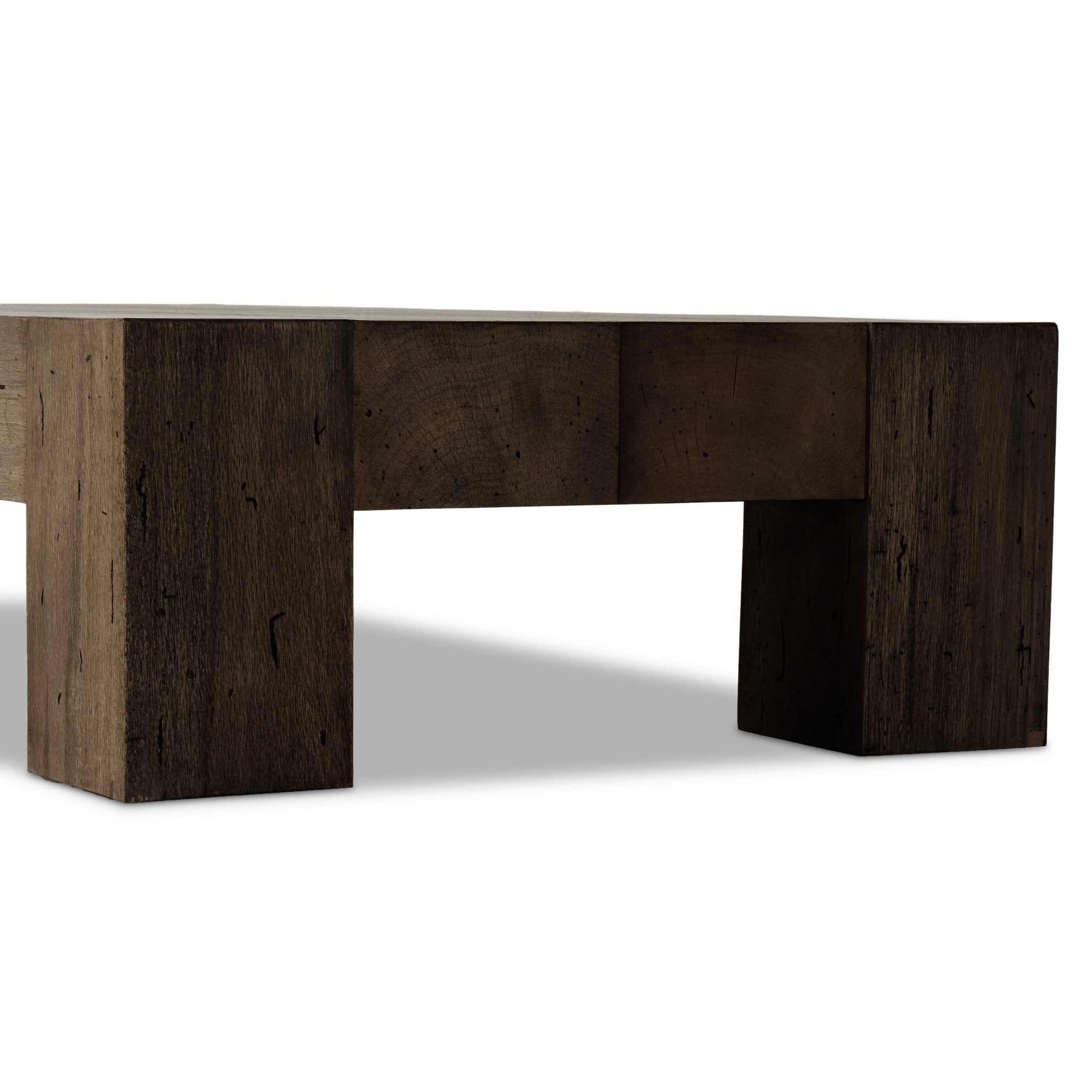 Four Hands Abaso Rectangular Coffee Table — Ebony Rustic Wormwood Oak
