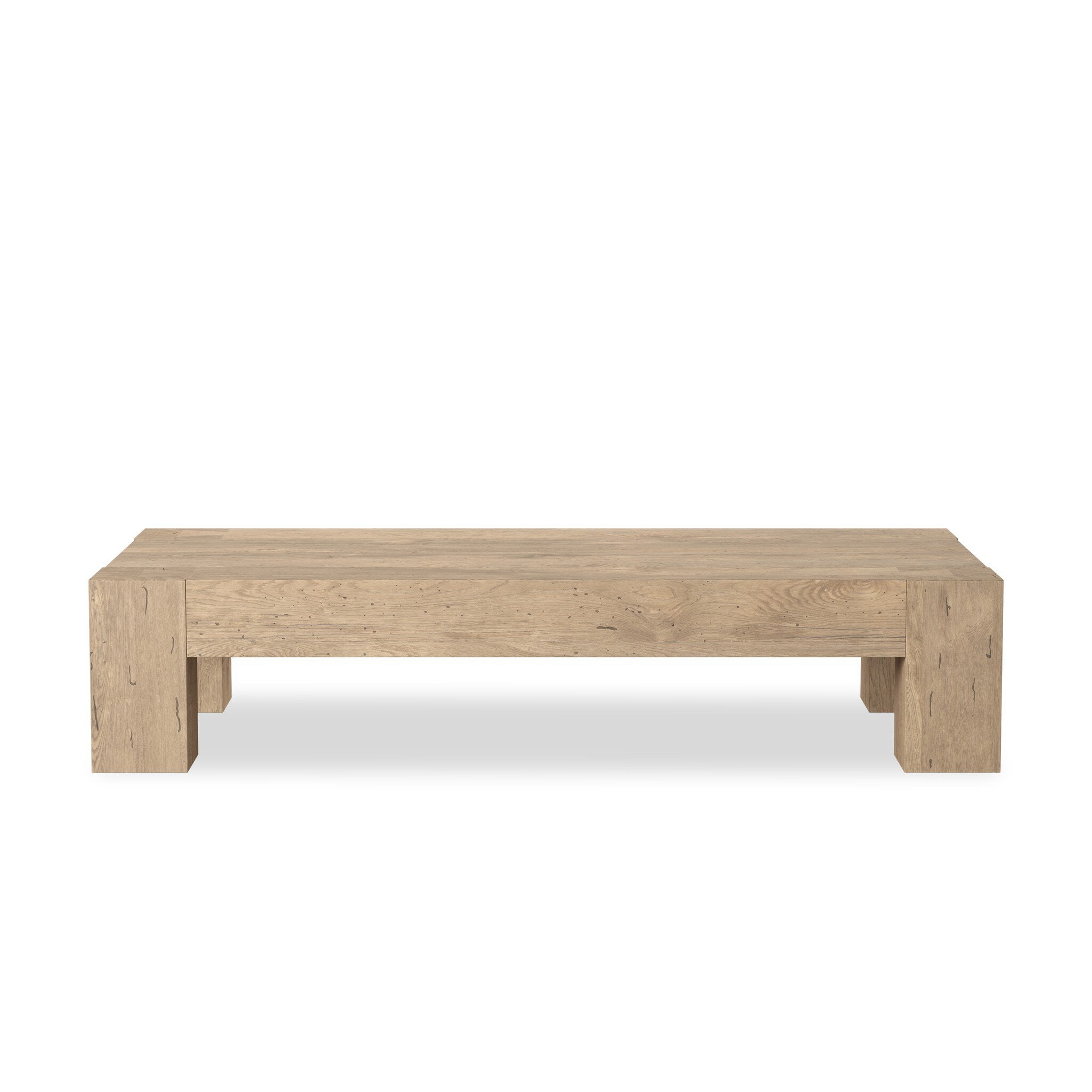Four Hands Abaso Rectangular Coffee Table — Whitewash Rustic Wormwood Oak-Smoked Oak Veneer