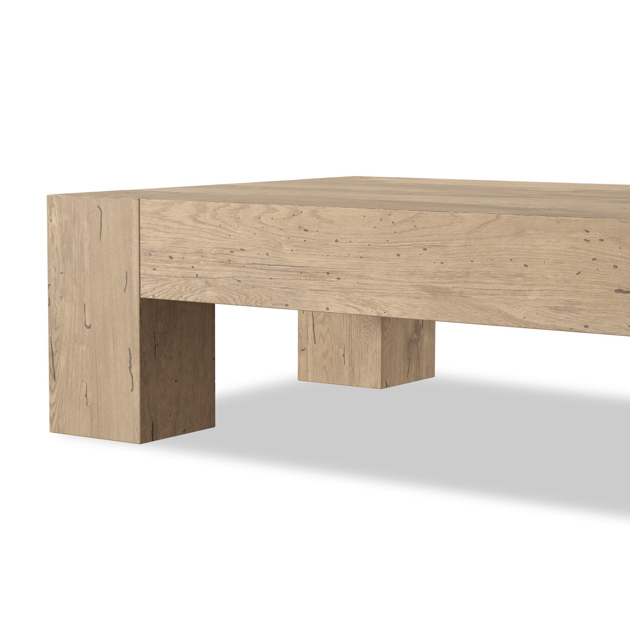 Four Hands Abaso Rectangular Coffee Table — Whitewash Rustic Wormwood Oak-Smoked Oak Veneer