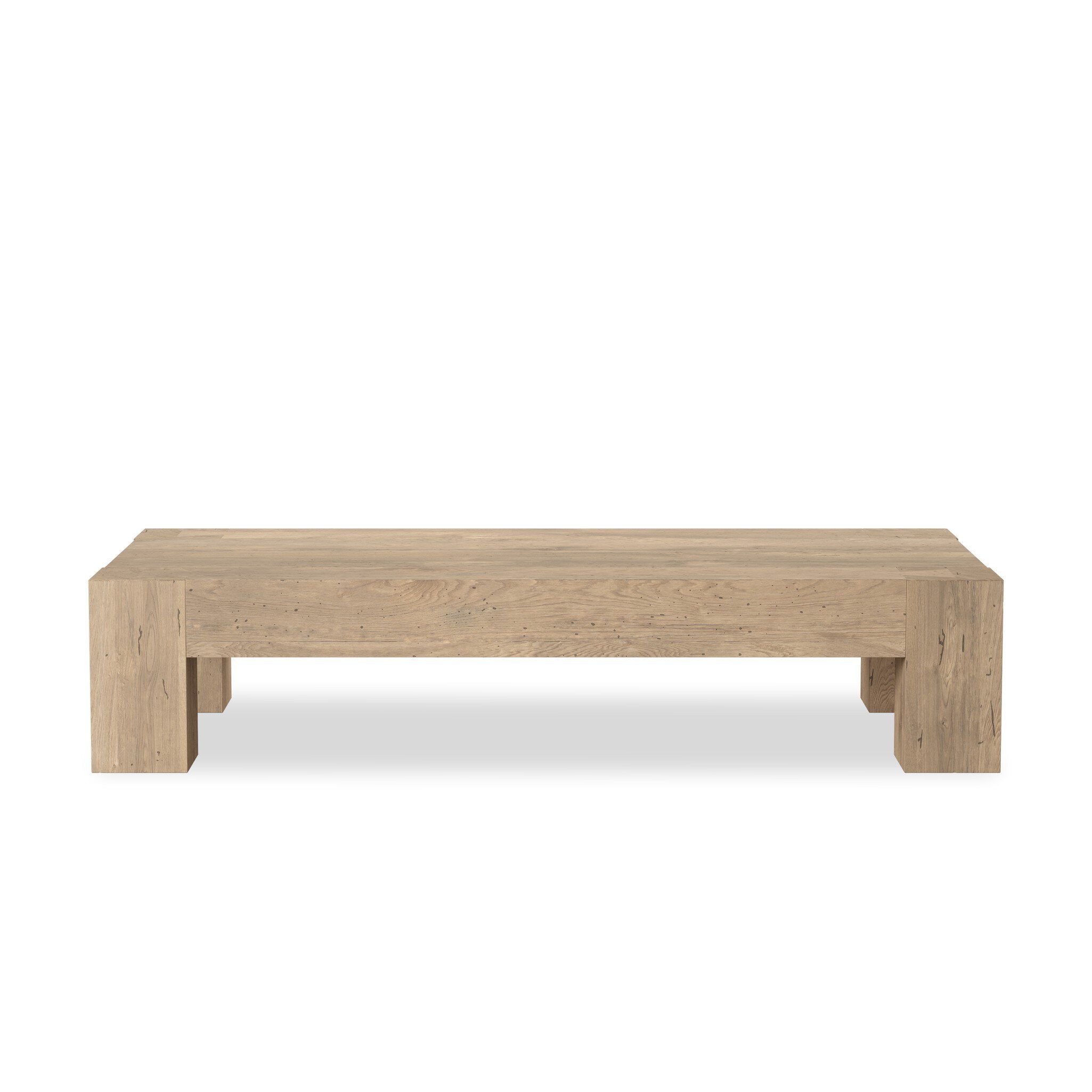 Four Hands Abaso Rectangular Coffee Table — Whitewash Rustic Wormwood Oak-Smoked Oak Veneer