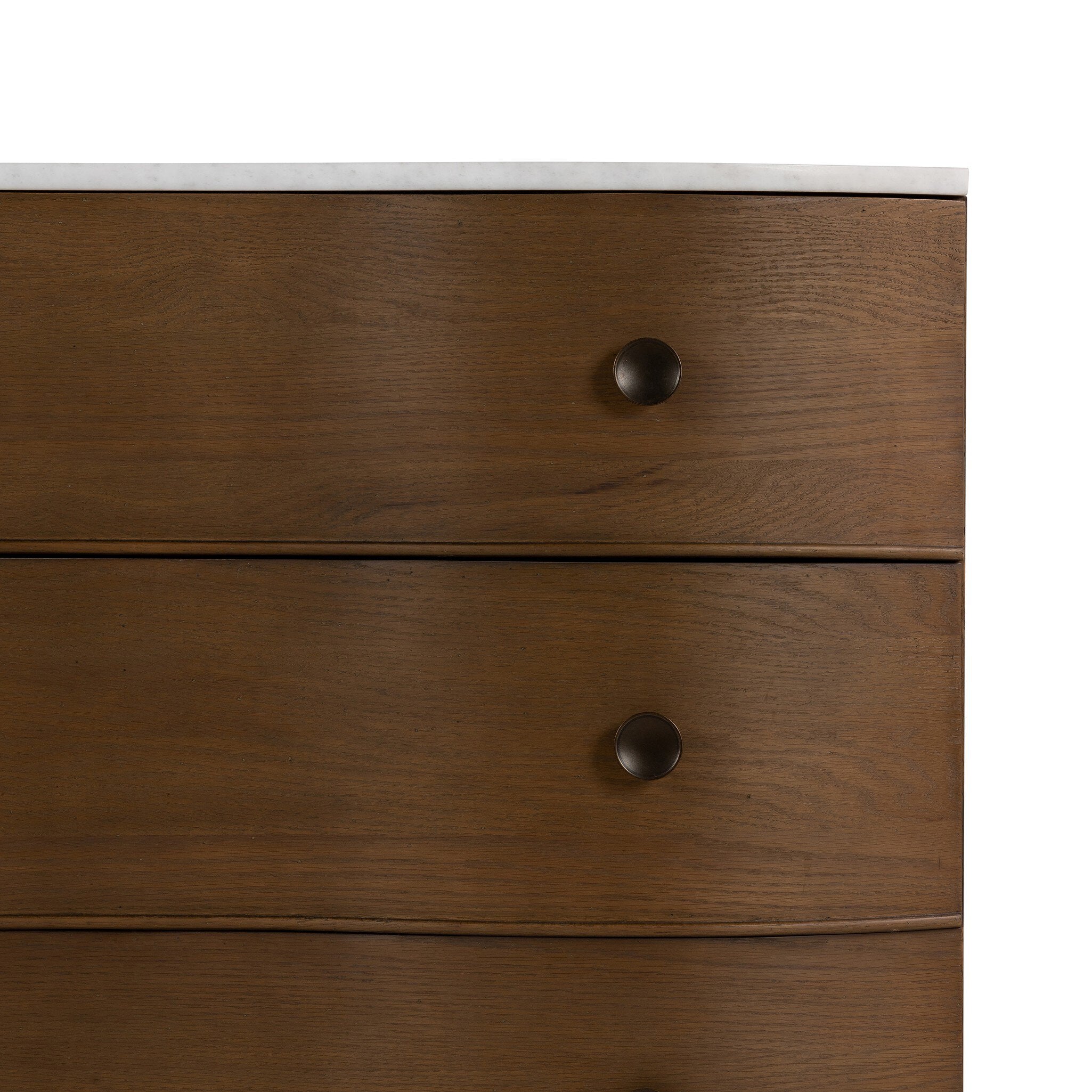 Four Hands Tiago Marble Chest — Toasted Oak-Glossy White Marble-Aged Brass