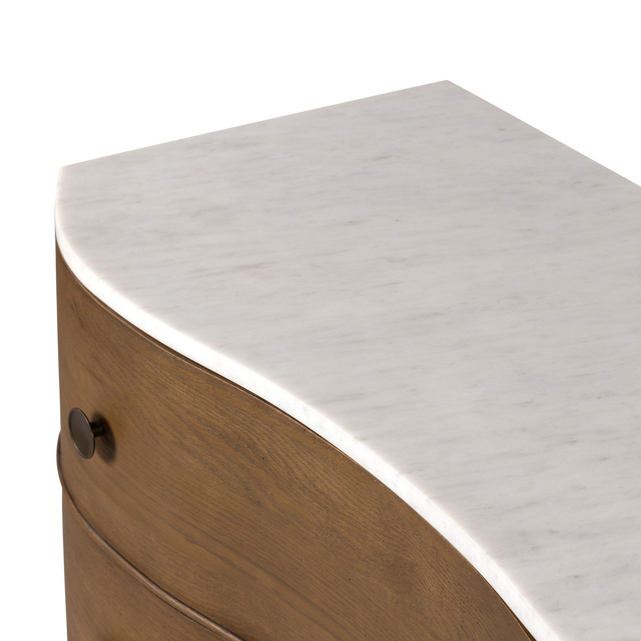 Four Hands Tiago Marble Chest — Toasted Oak-Glossy White Marble-Aged Brass