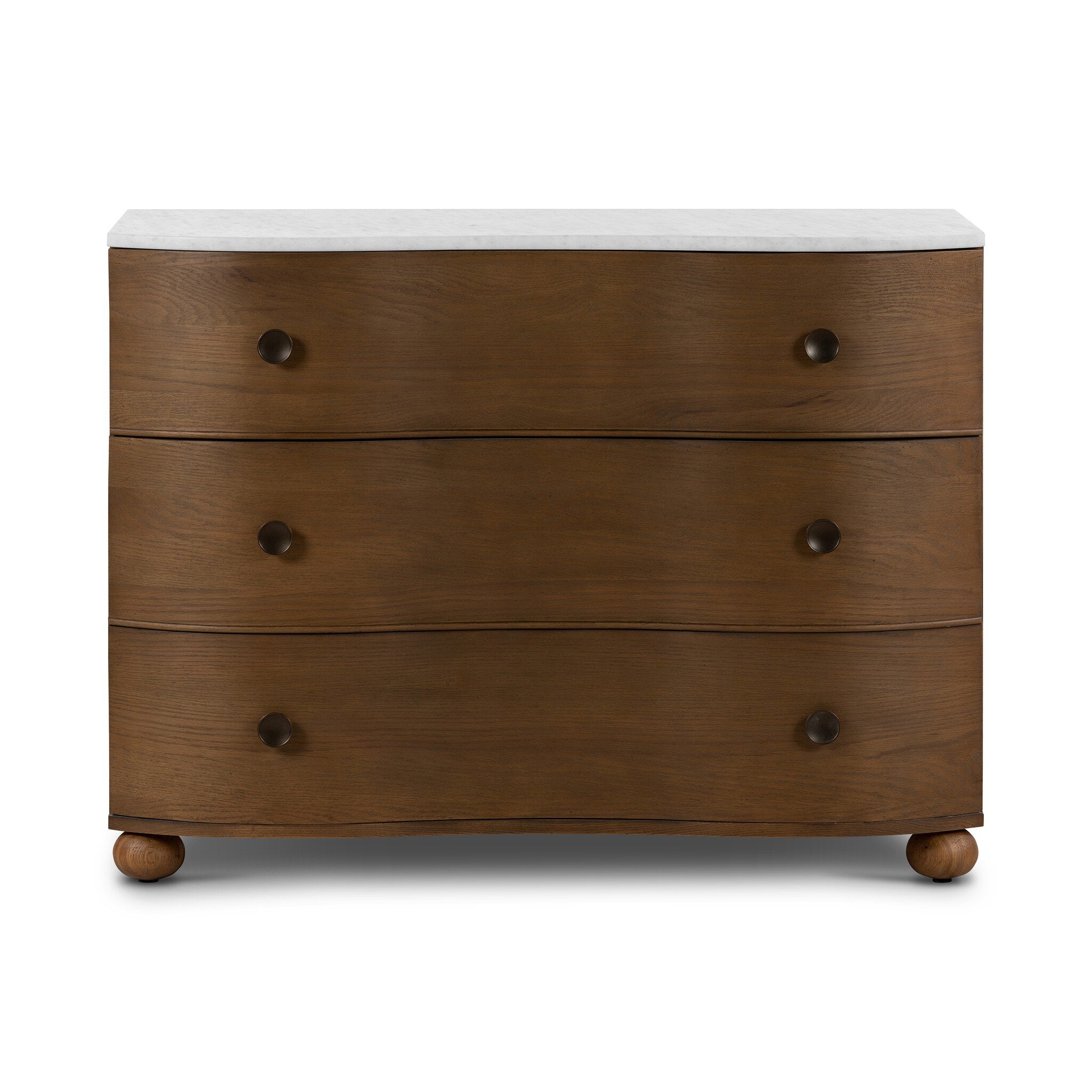 Four Hands Tiago Marble Chest — Toasted Oak-Glossy White Marble-Aged Brass