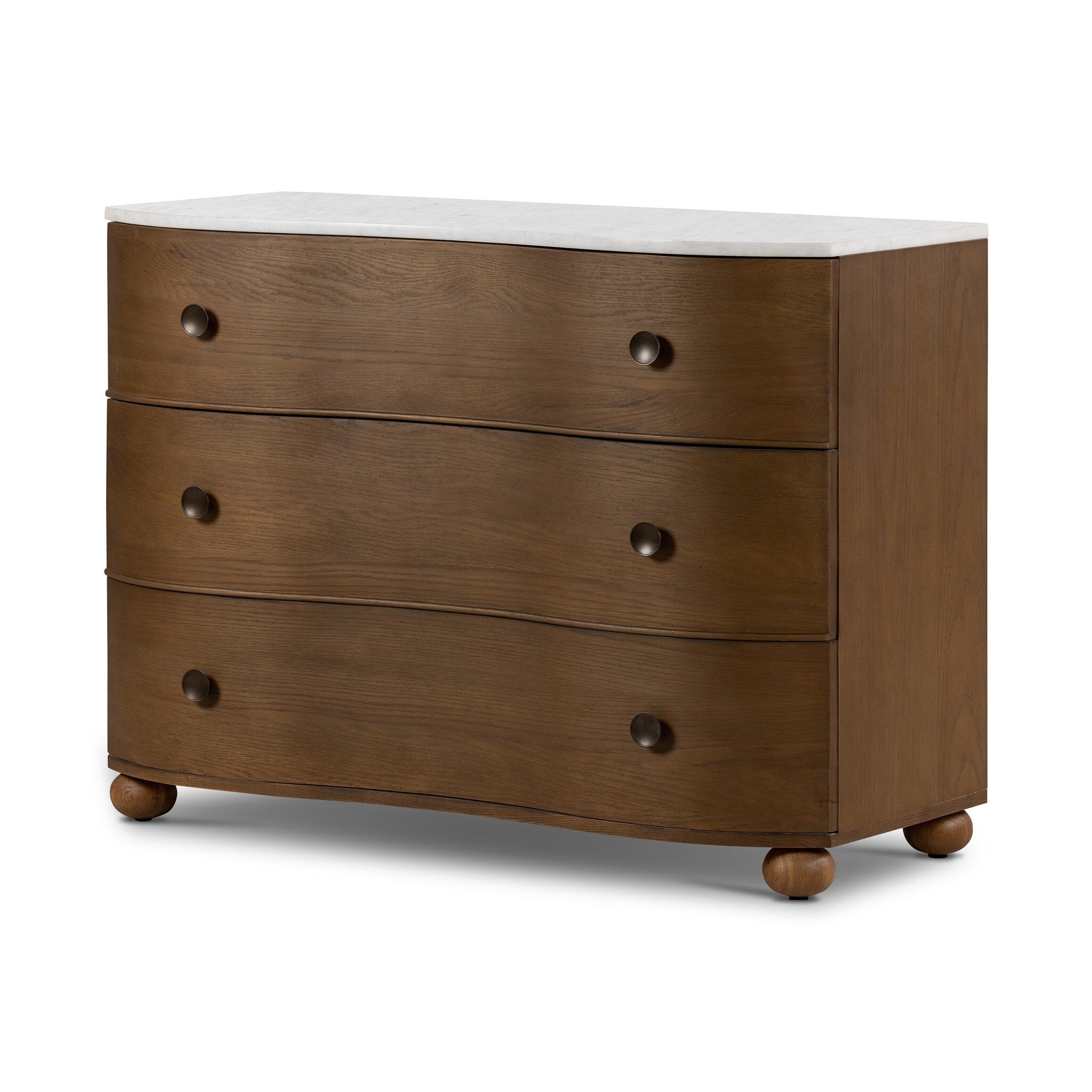 Four Hands Tiago Marble Chest — Toasted Oak-Glossy White Marble-Aged Brass