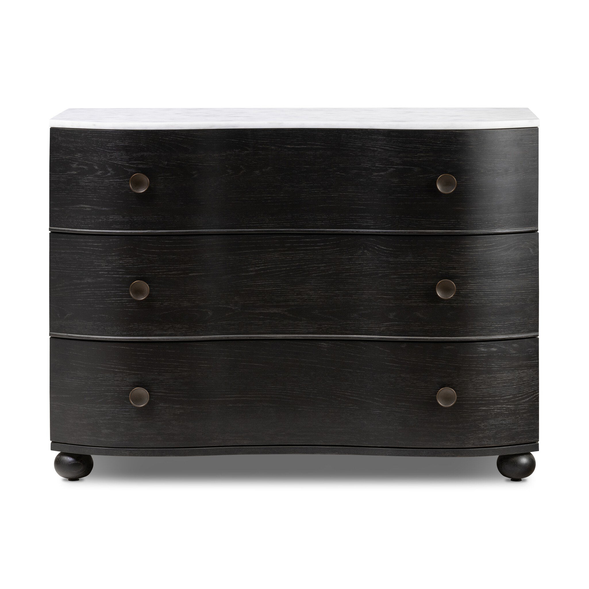 Four Hands Tiago Marble Chest — Glossy White Marble-Distressed Black-Aged Brass