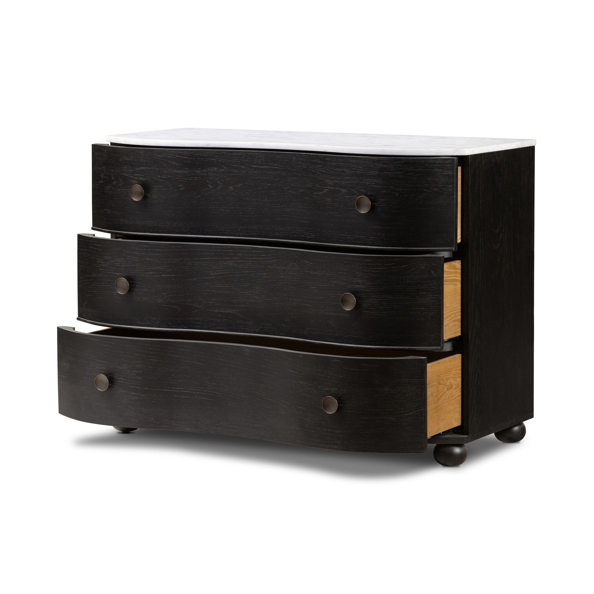 Four Hands Tiago Marble Chest — Glossy White Marble-Distressed Black-Aged Brass