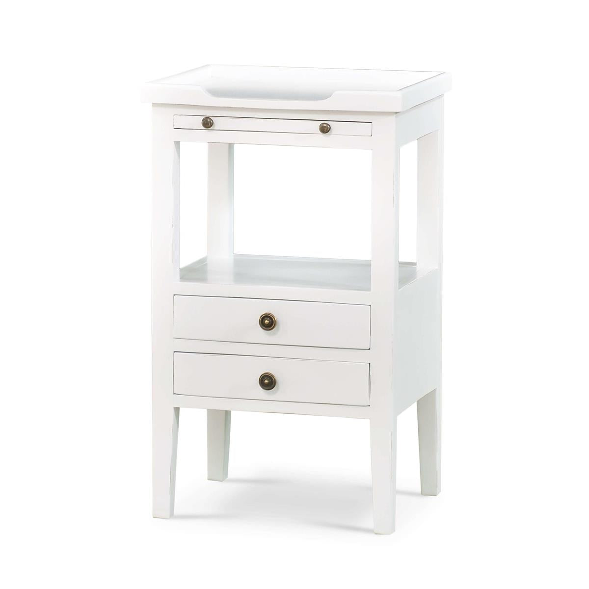 Bramble Eton 2 Drawer Side Table w/ Pull Out Shelf — Architectural White / Light Distressed