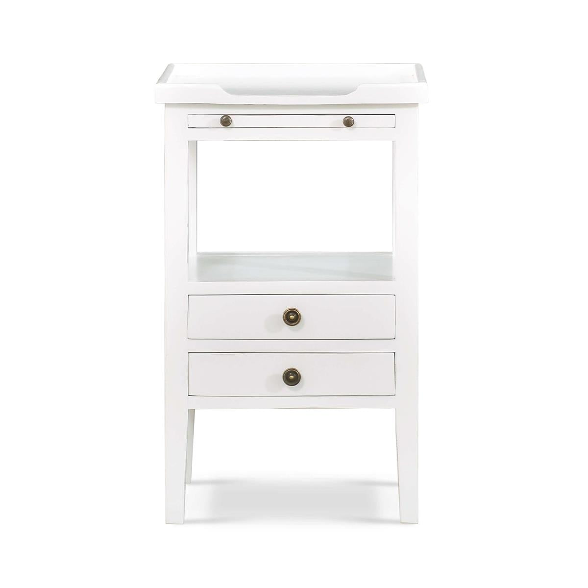 Bramble Eton 2 Drawer Side Table w/ Pull Out Shelf — Architectural White / Light Distressed