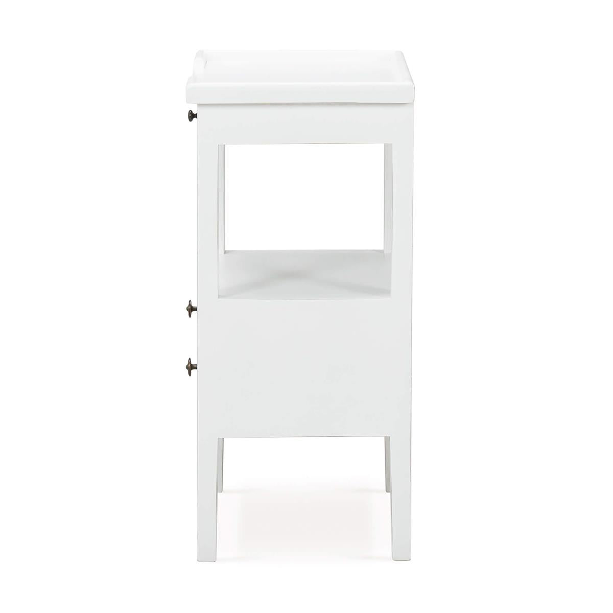 Bramble Eton 2 Drawer Side Table w/ Pull Out Shelf — Architectural White / Light Distressed