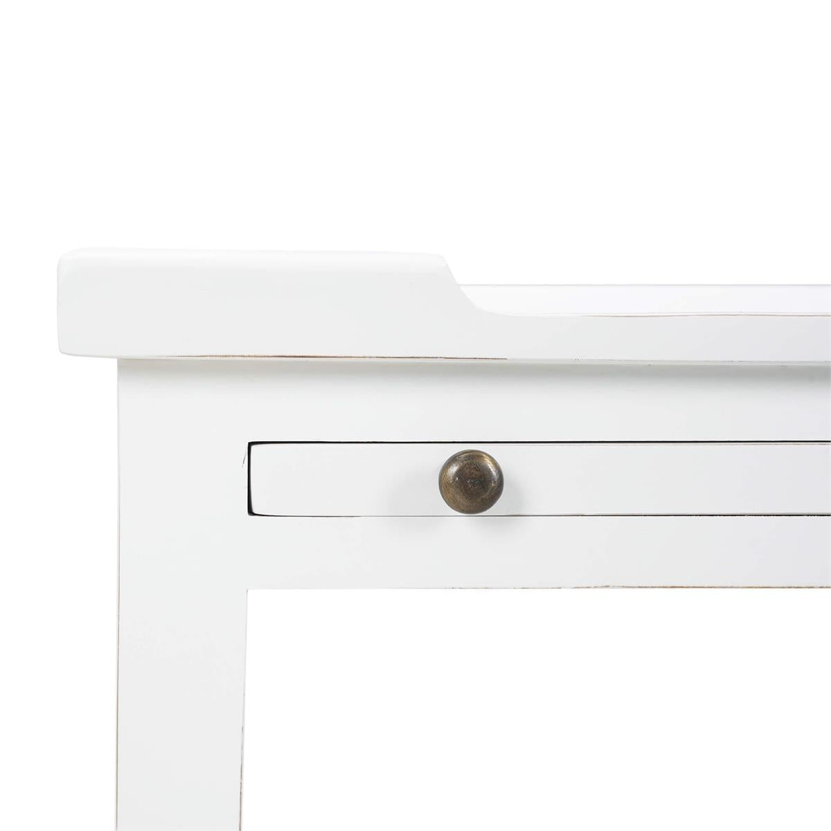 Bramble Eton 2 Drawer Side Table w/ Pull Out Shelf — Architectural White / Light Distressed