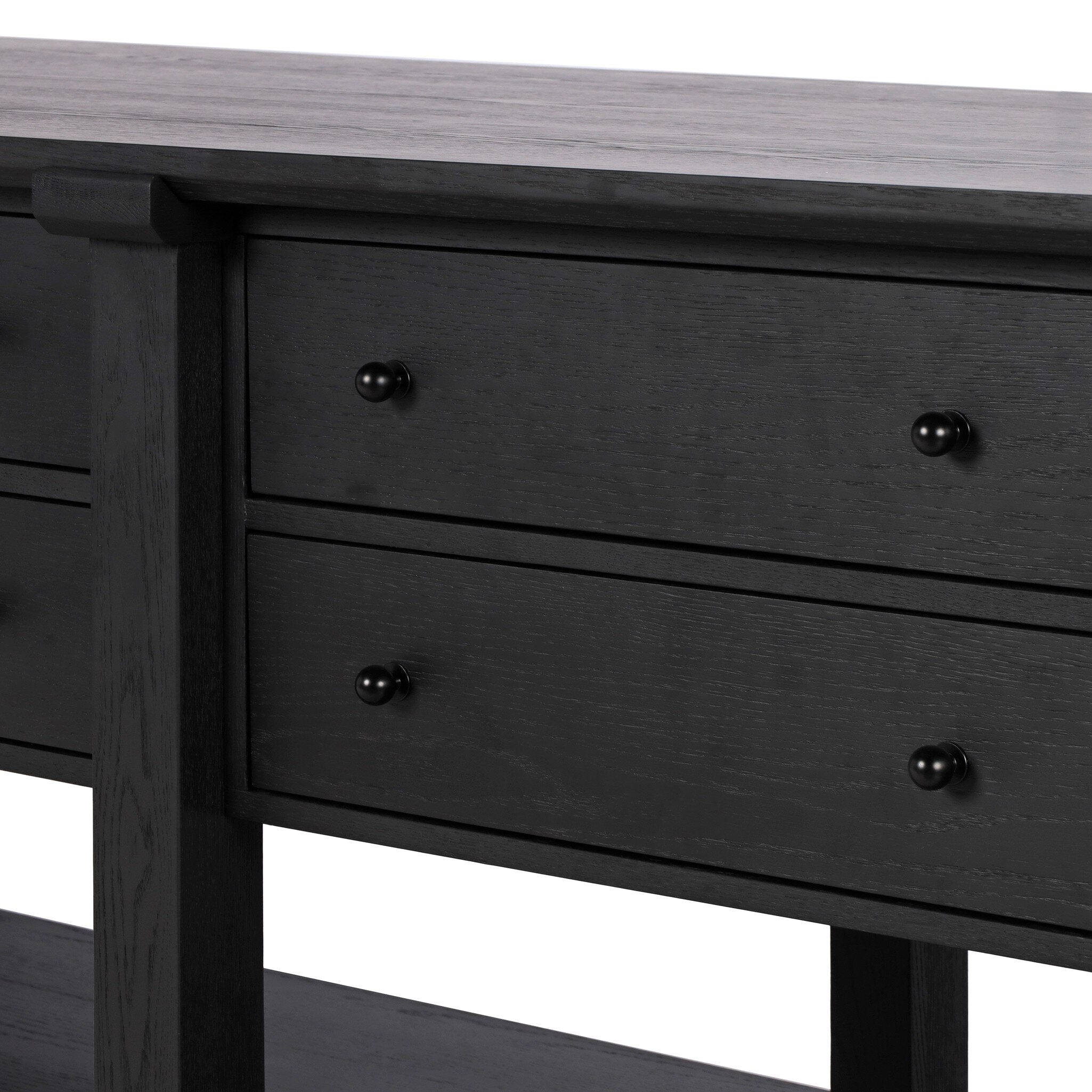 Four Hands Gardendale Kitchen Island — Stained Black Oak-Stained Black Oak Veneer-Black Iron