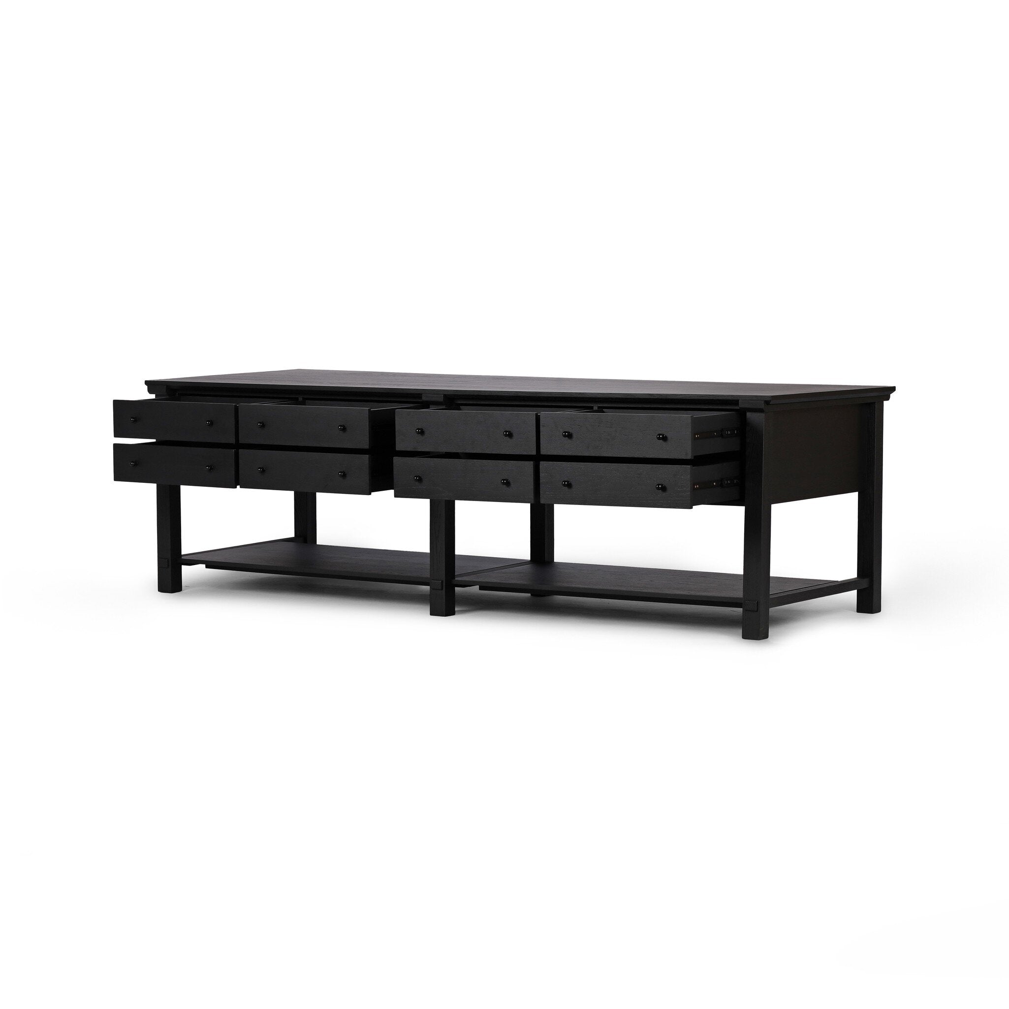 Four Hands Gardendale Kitchen Island — Stained Black Oak-Stained Black Oak Veneer-Black Iron