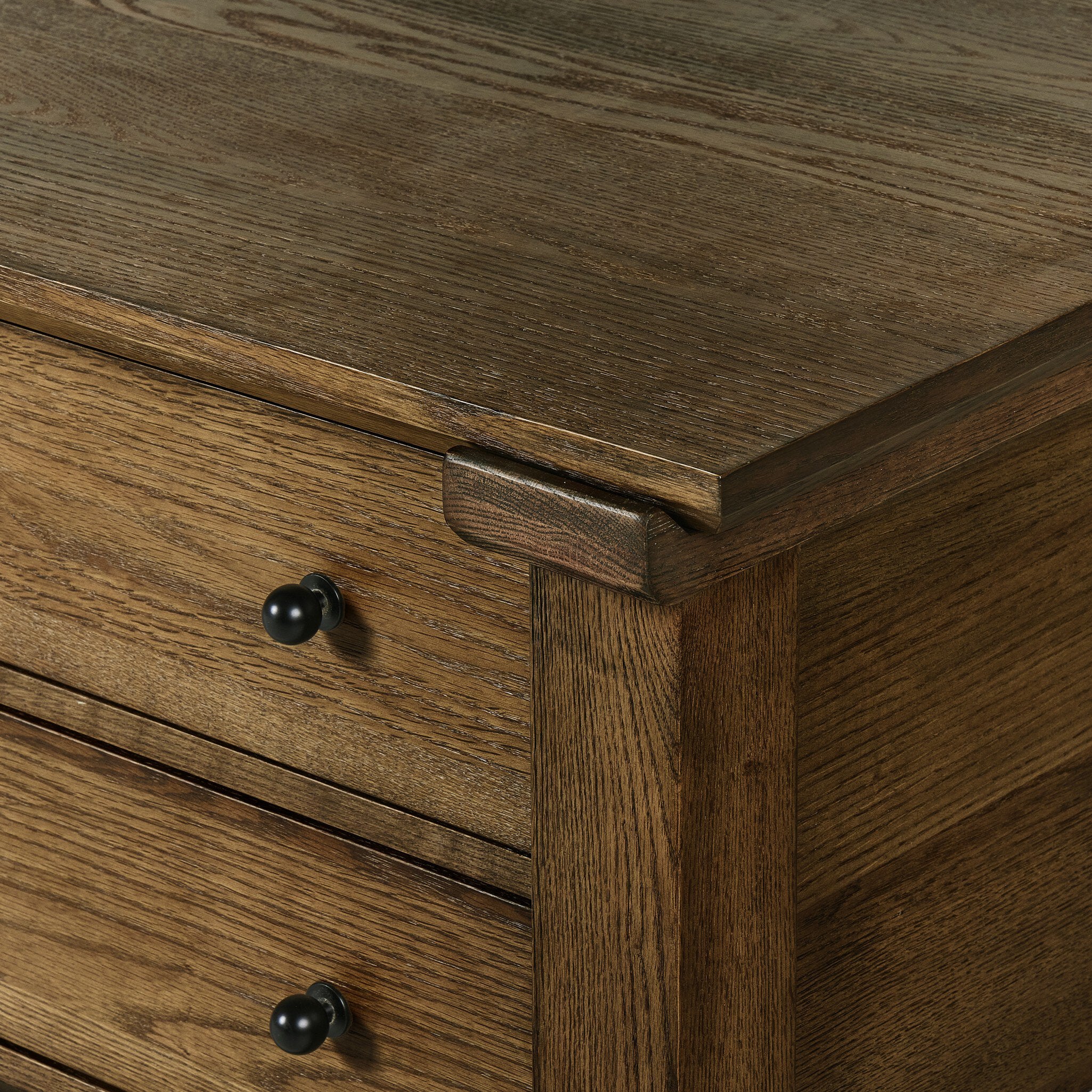 Four Hands Gardendale Kitchen Island — Tan Oak-Tan Oak Veneer-Black Iron