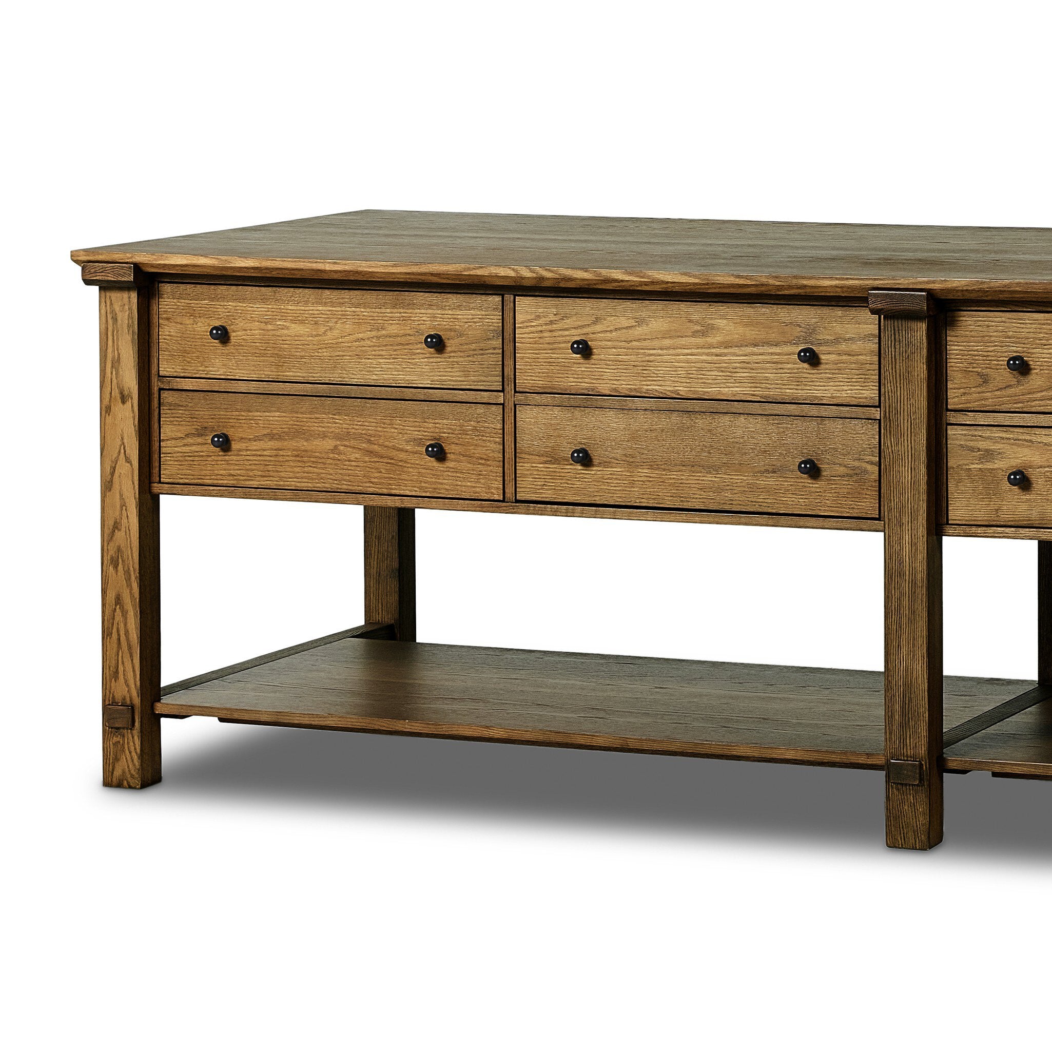Four Hands Gardendale Kitchen Island — Tan Oak-Tan Oak Veneer-Black Iron