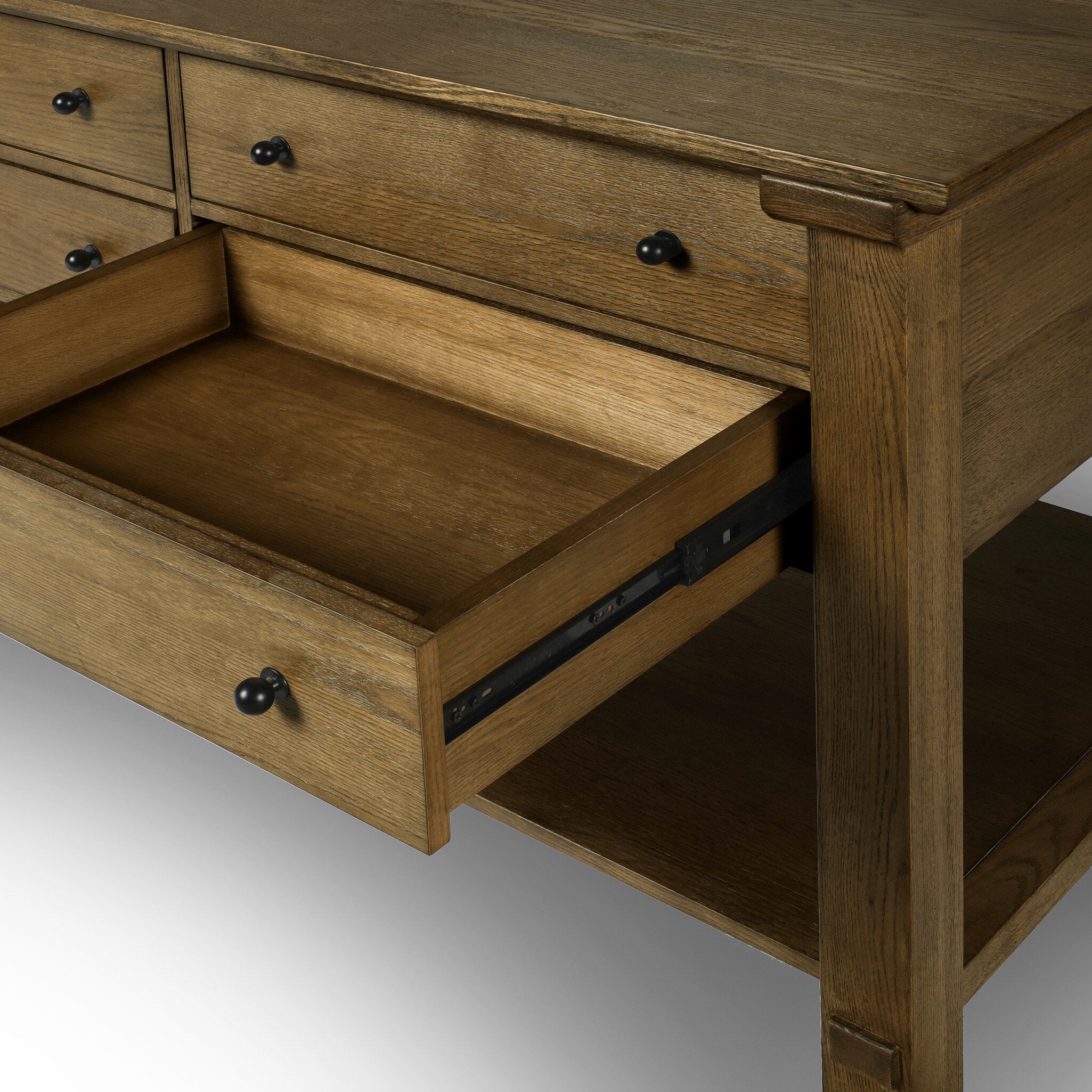 Four Hands Gardendale Kitchen Island — Tan Oak-Tan Oak Veneer-Black Iron
