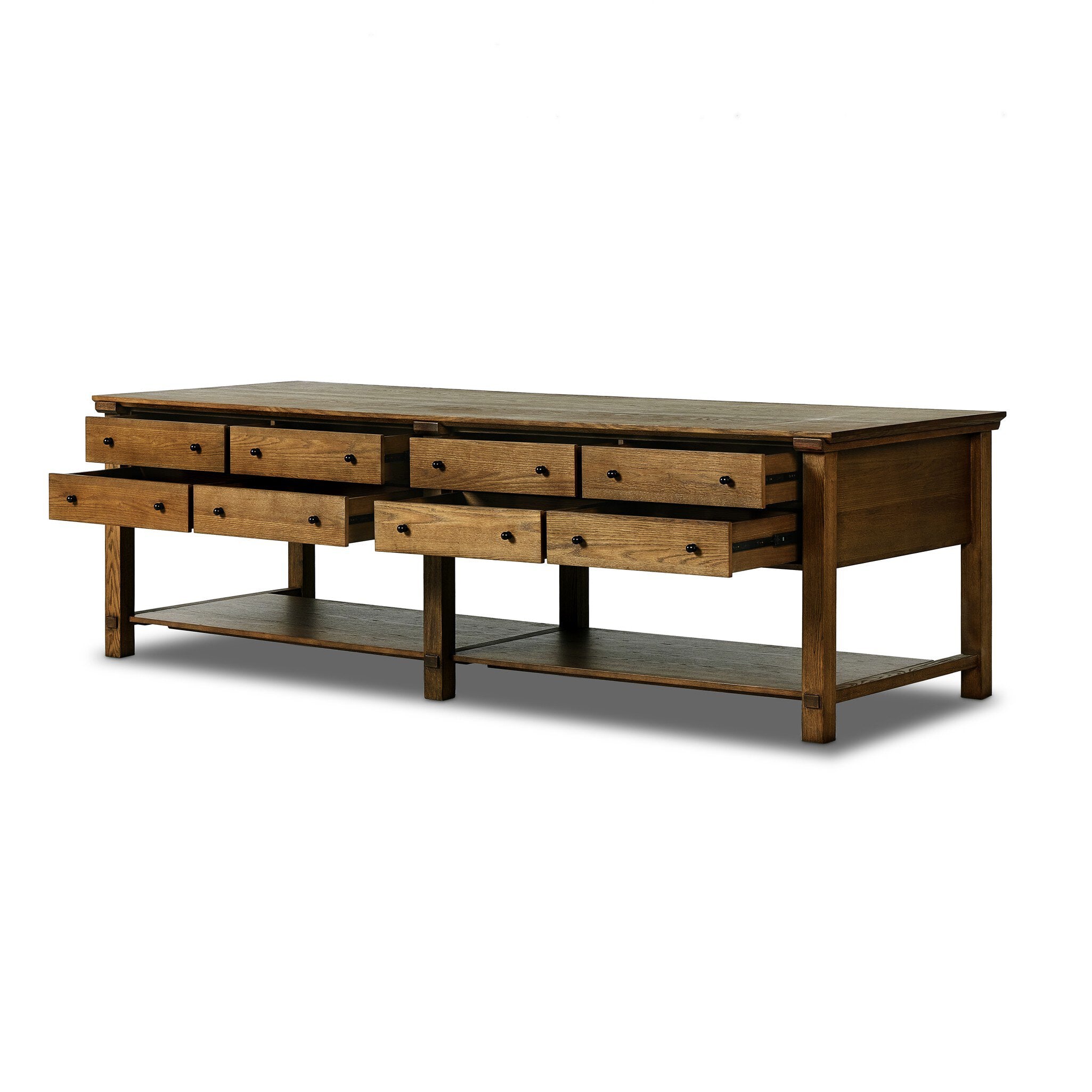 Four Hands Gardendale Kitchen Island — Tan Oak-Tan Oak Veneer-Black Iron