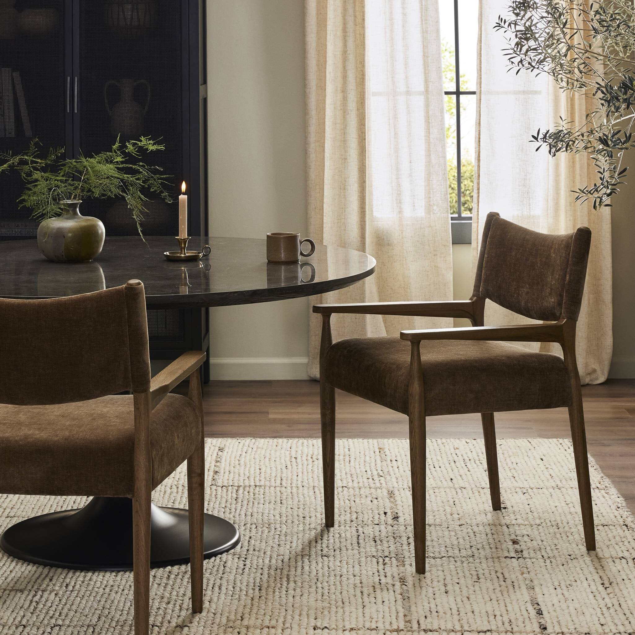 Four Hands Jayla Dining Armchair — Altair Mushroom-Toasted Oak