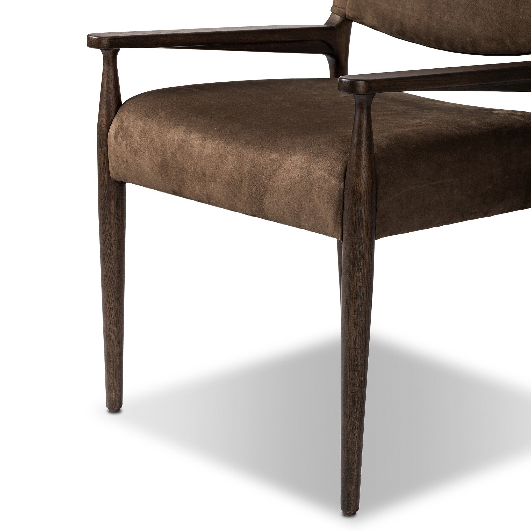 Four Hands Jayla Dining Armchair — Nubuck Cigar-Burnt Oak