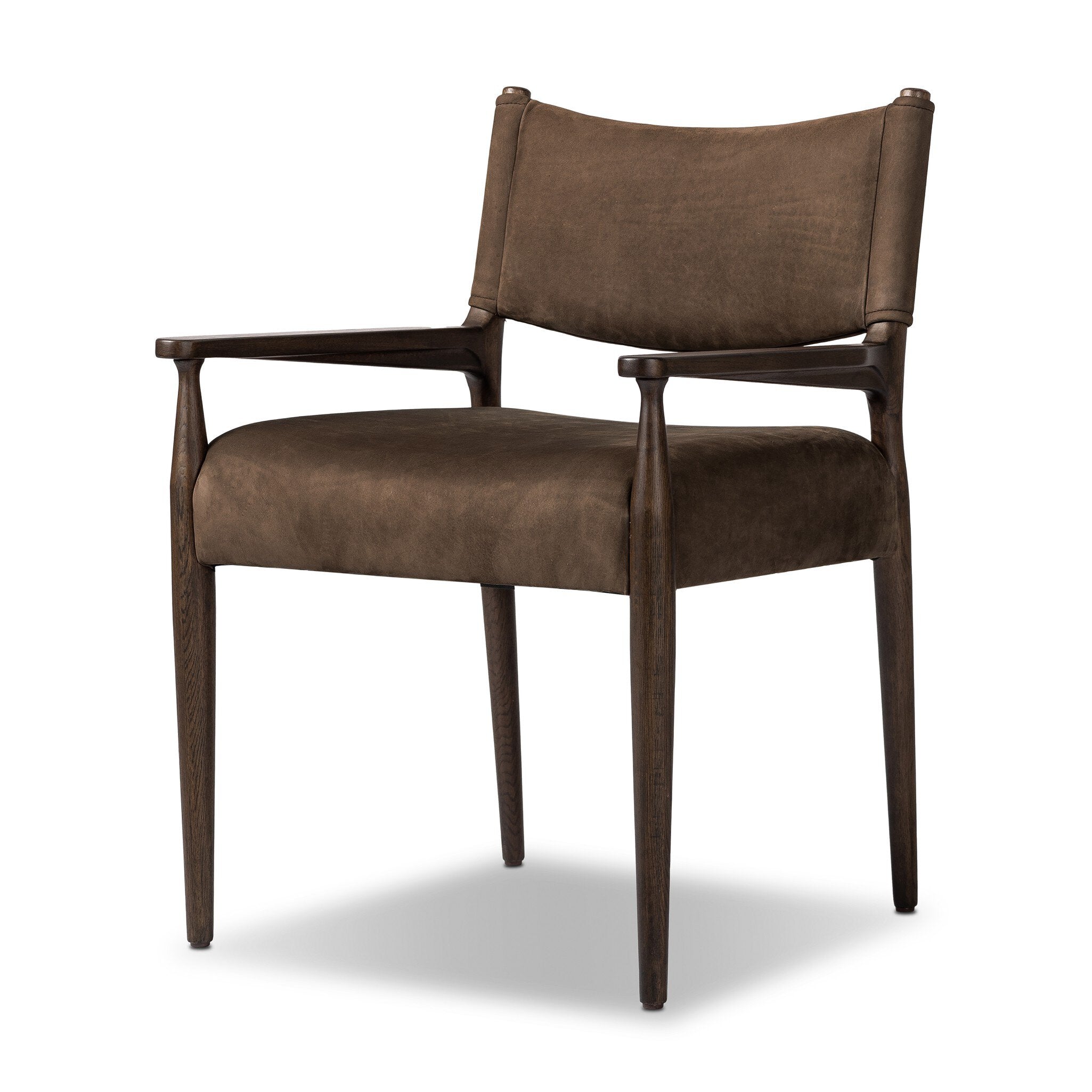 Four Hands Jayla Dining Armchair — Nubuck Cigar-Burnt Oak