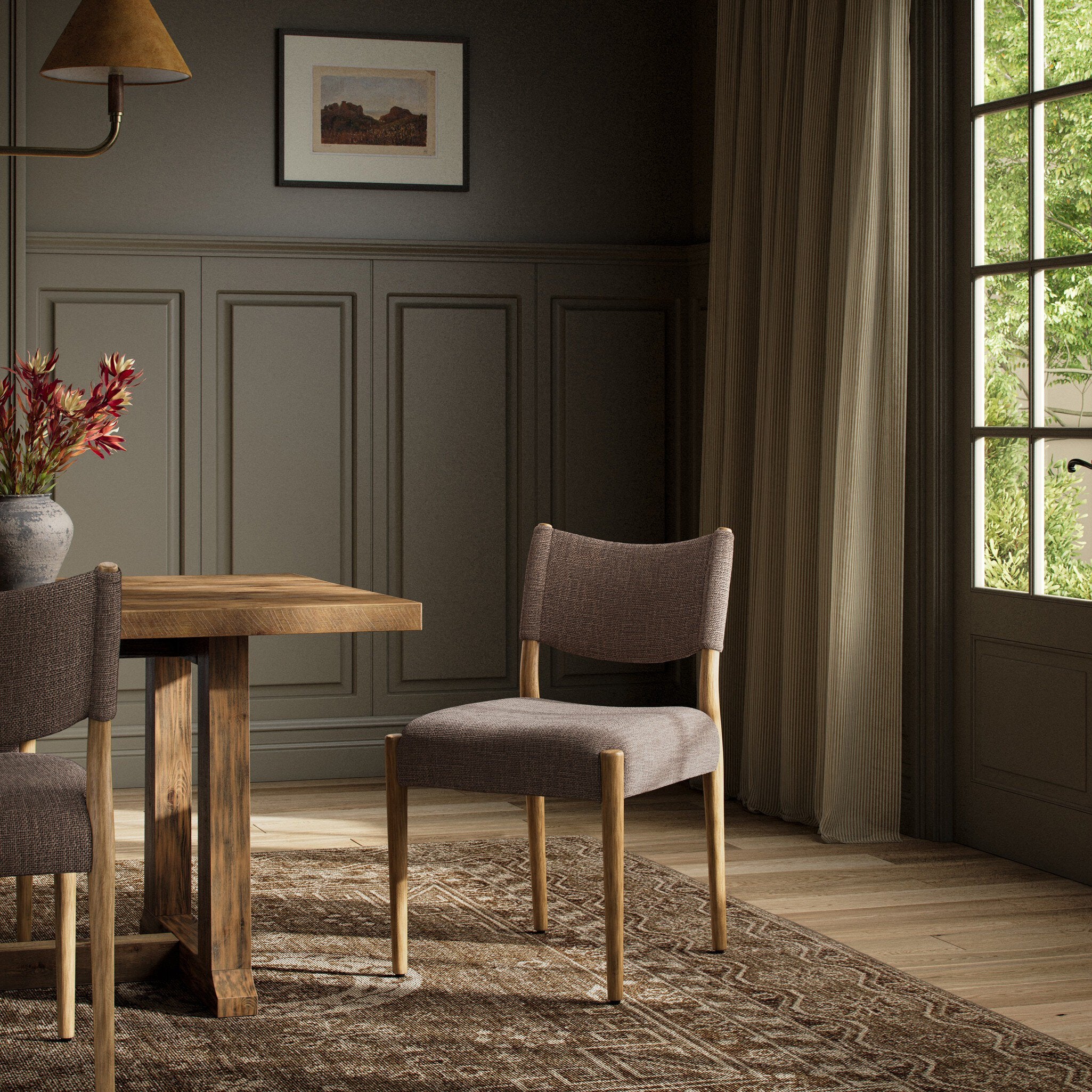 Four Hands Jayla Armless Dining Chair — Saxon Mink-Natural Oak