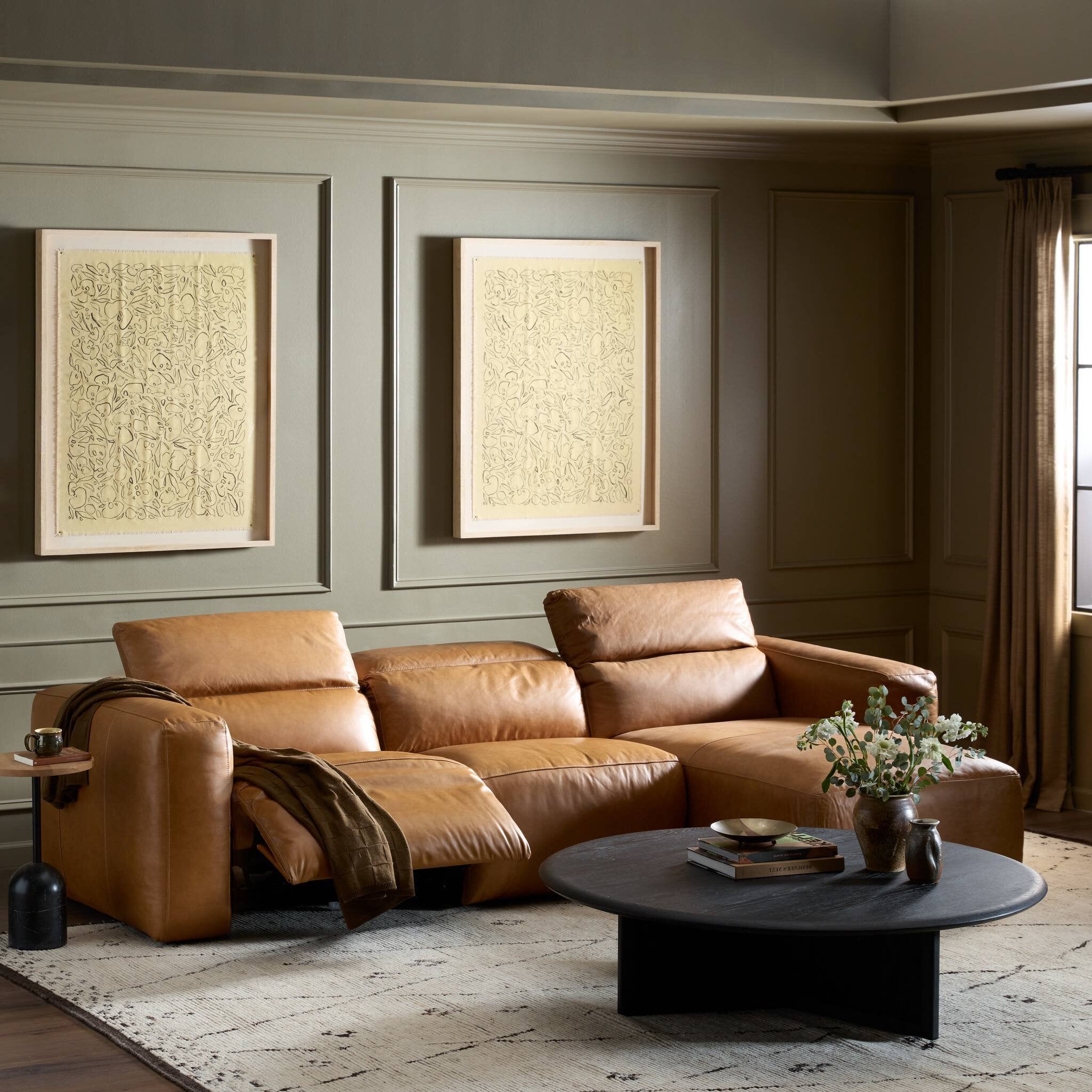 Four Hands Radley Power Recliner 3-Piece Sectional W/ Chaise — Sonoma Butterscotch