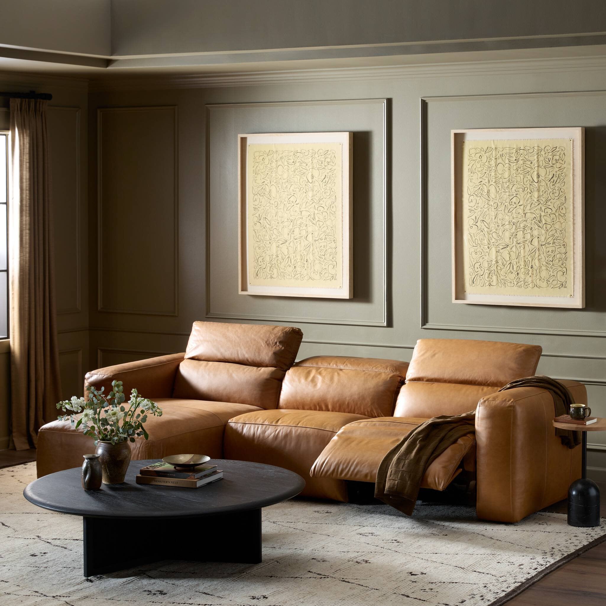 Four Hands Radley Power Recliner 3-Piece Sectional W/ Chaise — Sonoma Butterscotch