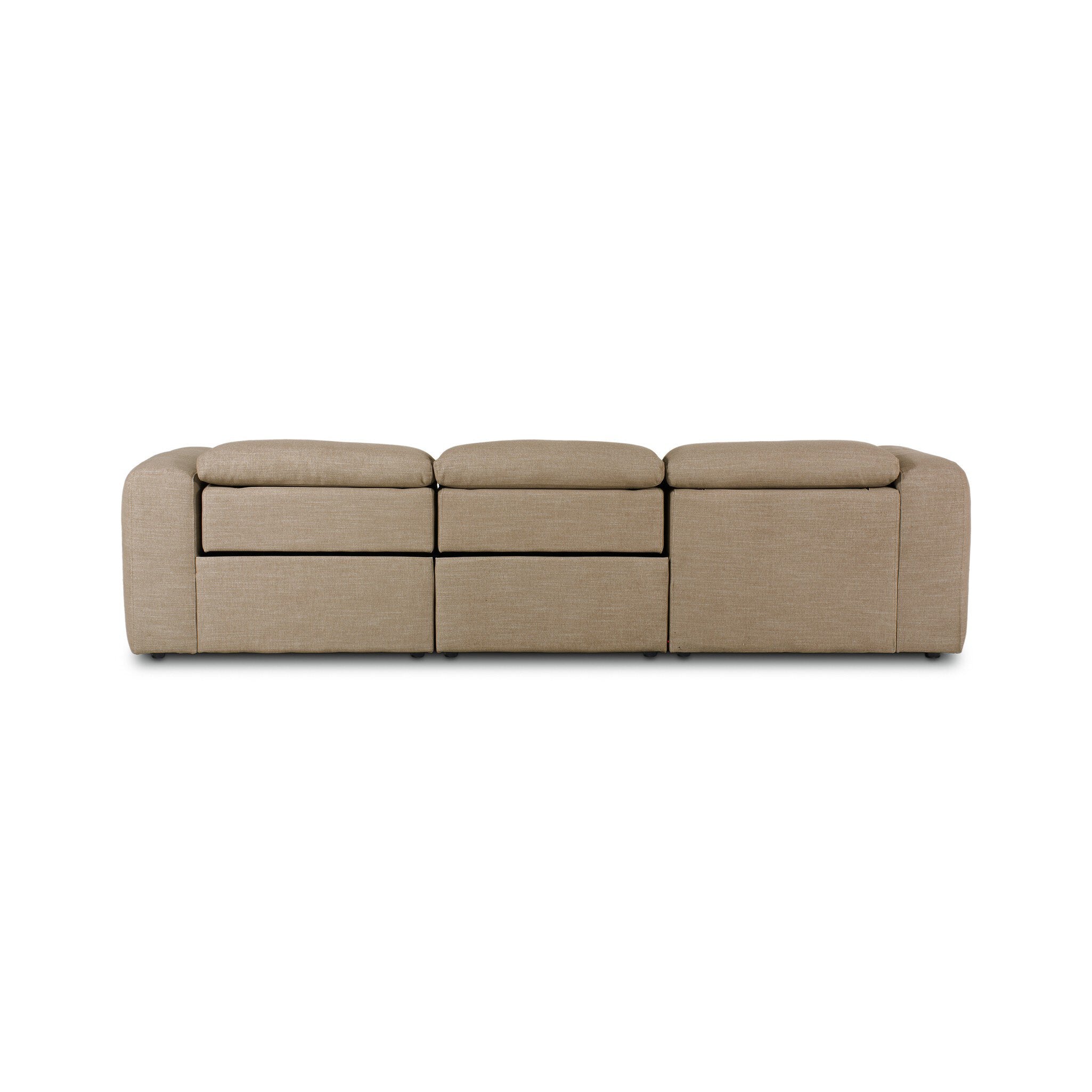 Four Hands Radley Power Recliner 3-Piece Sectional W/ Chaise — Crypton Nomad Taupe